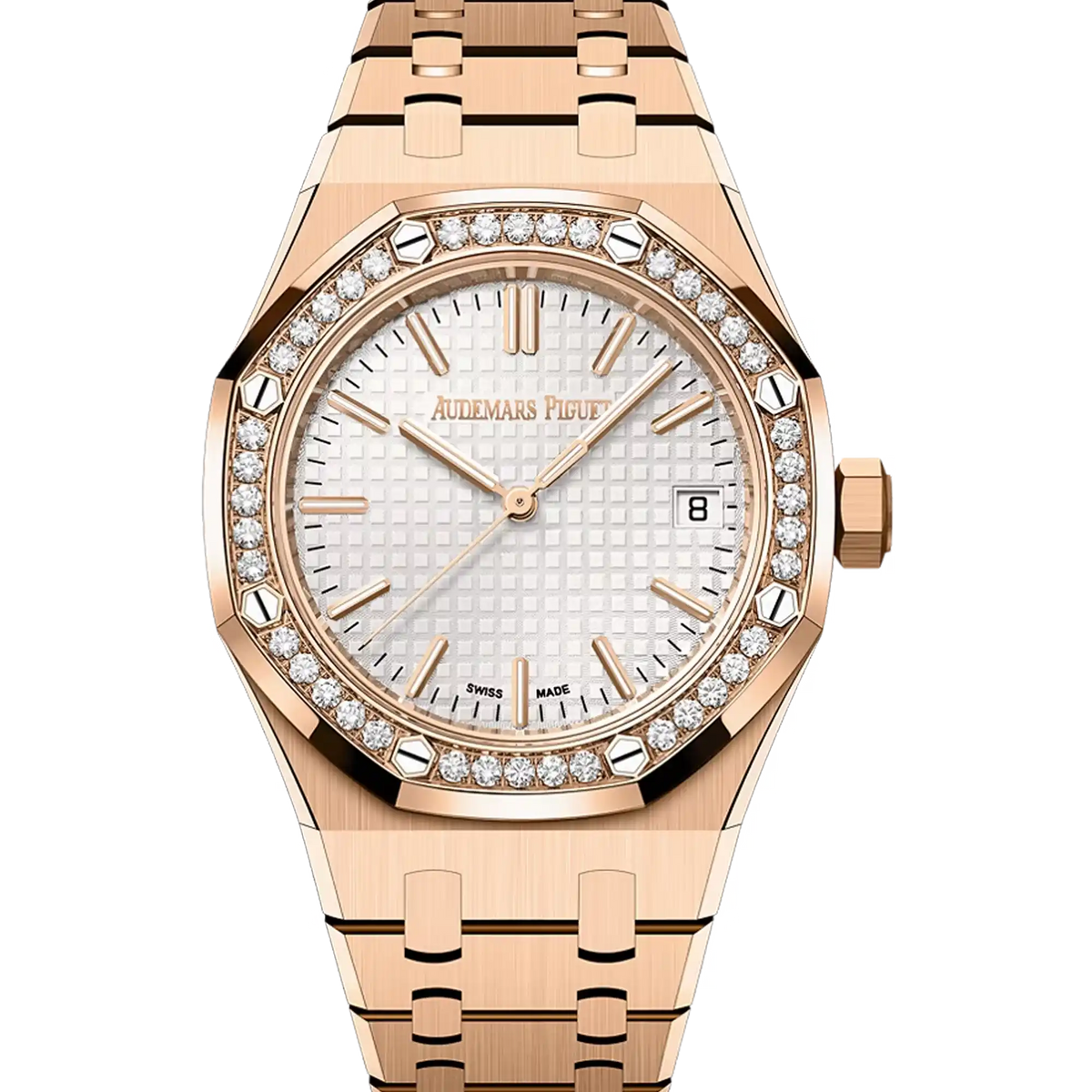 Audemars Piguet Royal Oak Silver Dial Rose Gold Diamond Bezel 15551OR.ZZ.1356OR.04
