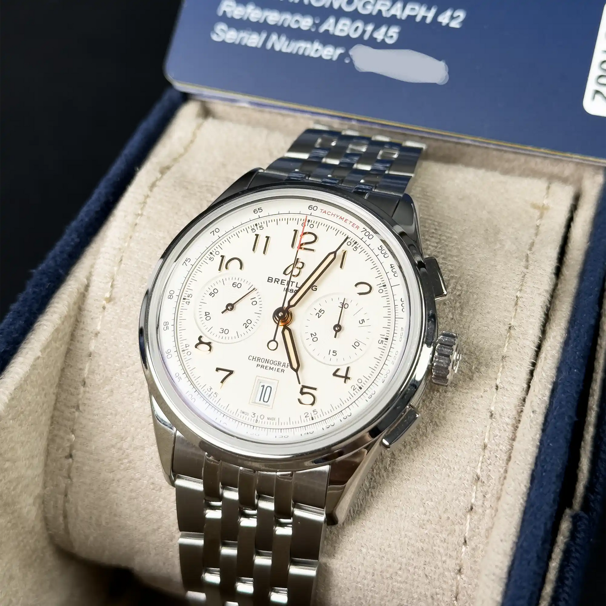 Breitling Premier B01 Chronograph White Dial 42mm AB0145 - Full set