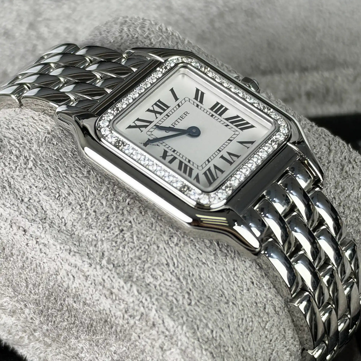 Cartier Panthère de Medium Silvered Dial Diamond Bezel Steel 27mm W4PN0018 - Side 1