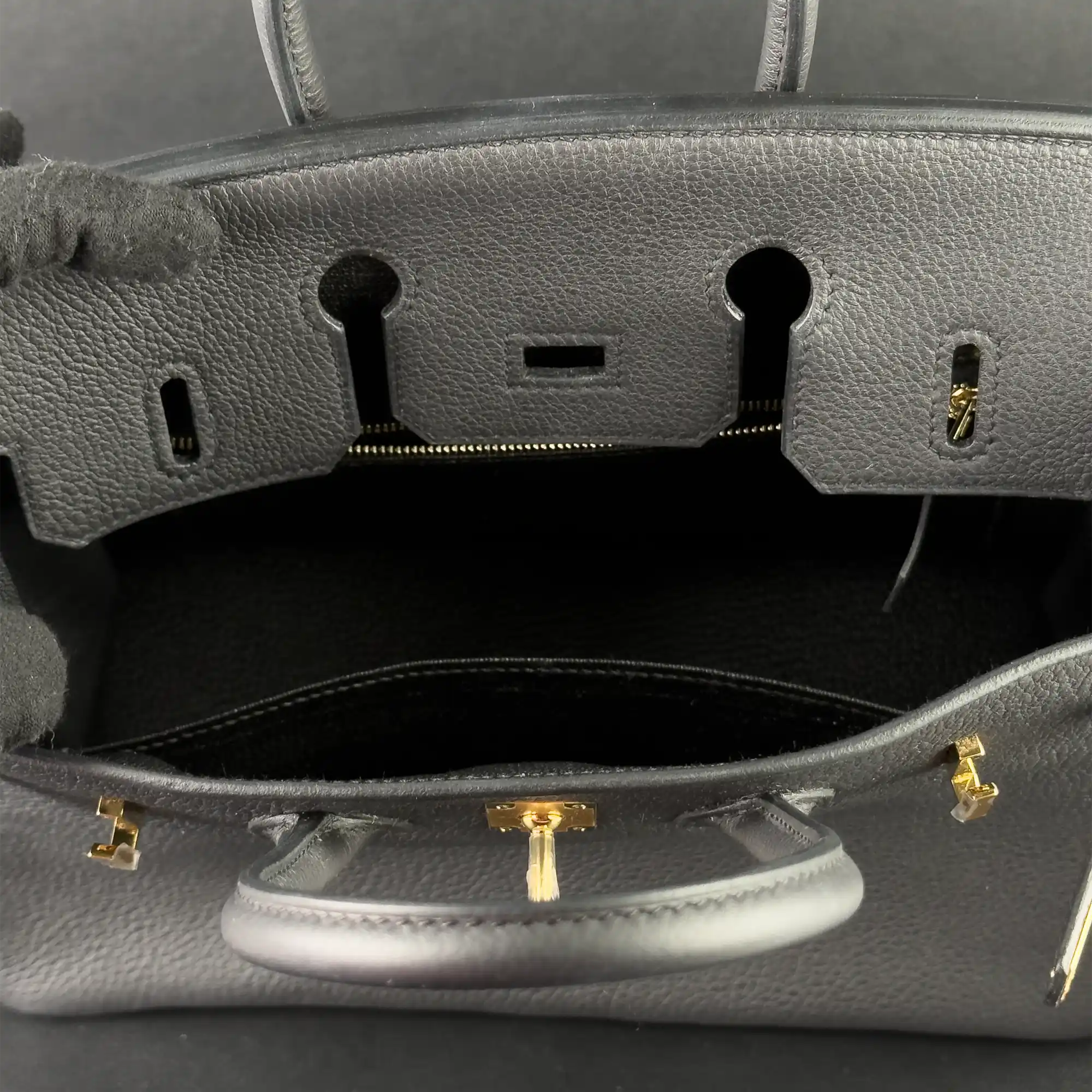 Hermes Birkin 25 Noir Togo Gold Hardware - Inside 1