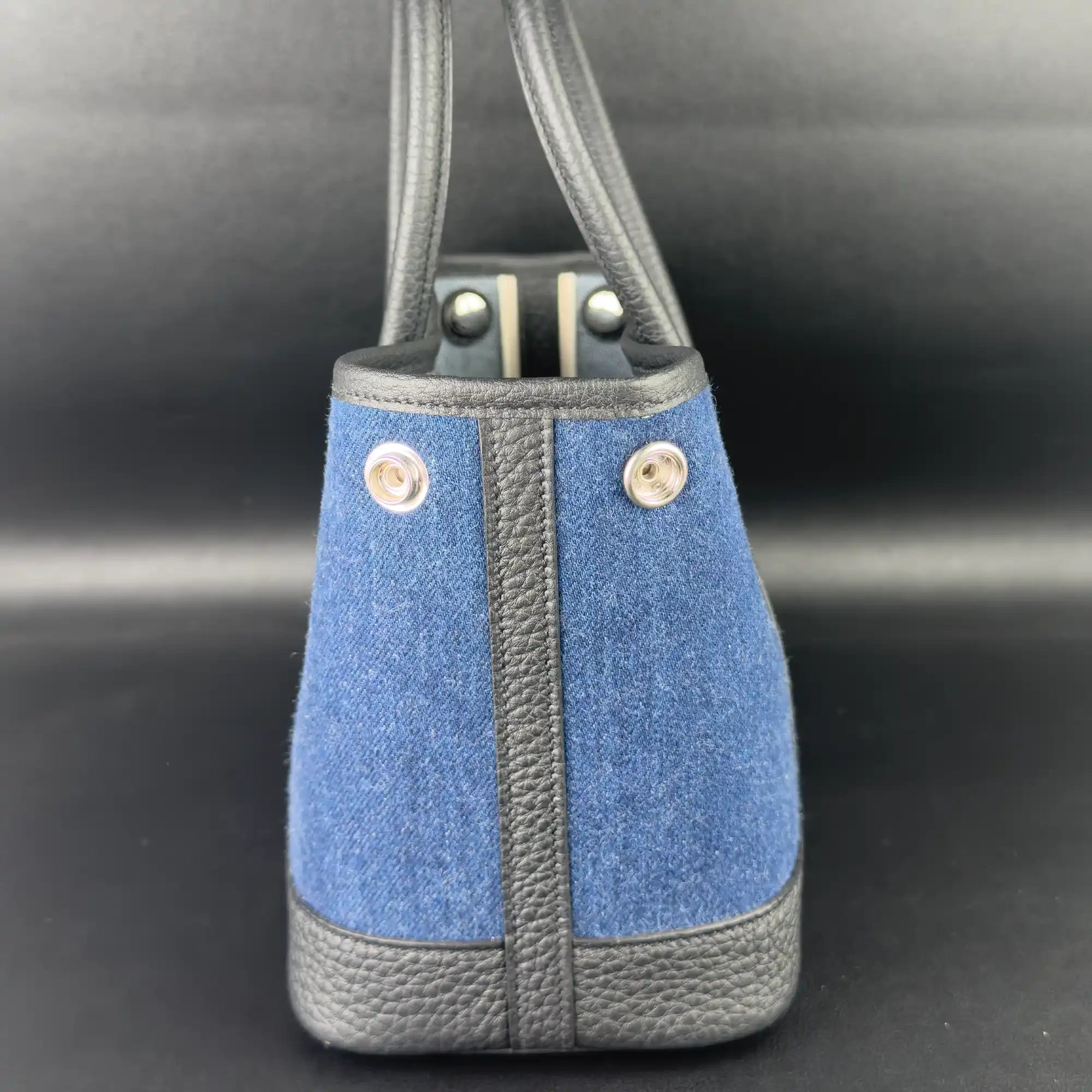 Hermes Mini Garden Party 23 Denim Black Strap Palladium Hardware - Right