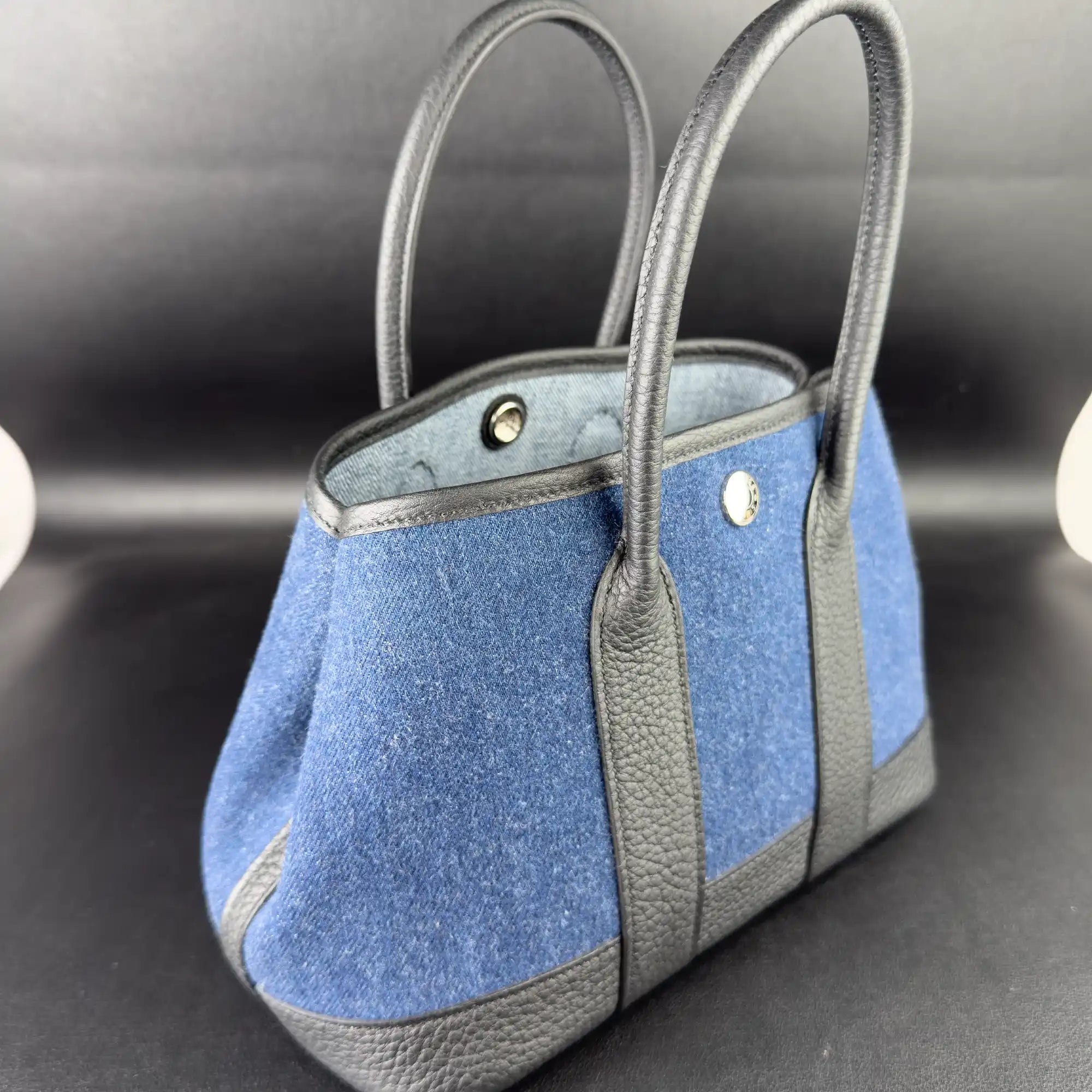 Hermes Mini Garden Party 23 Denim Black Strap Palladium Hardware - Side 2