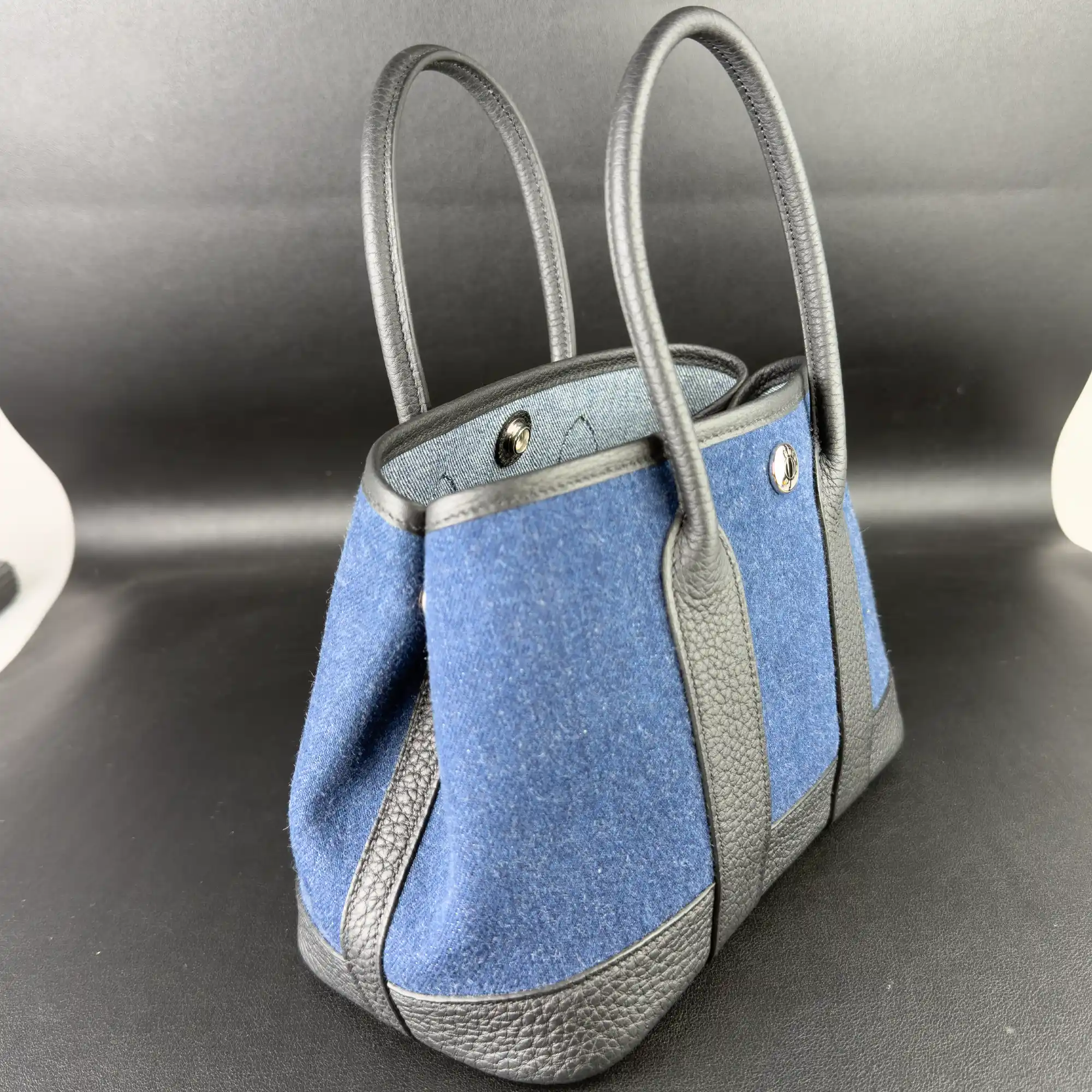 Hermes Mini Garden Party 23 Denim Black Strap Palladium Hardware - Side 4