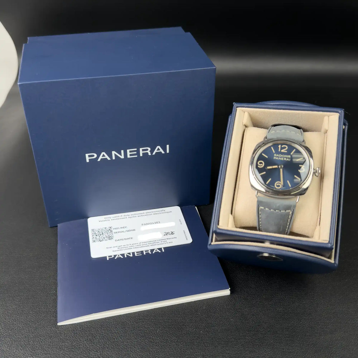 Panerai Radiomir Blue Dial Blue Gray Strap PAM01383 - Full set