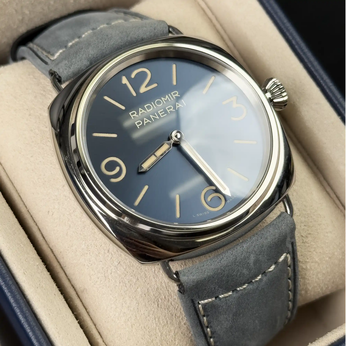 Panerai Radiomir Blue Dial Blue Gray Strap PAM01383 - Left