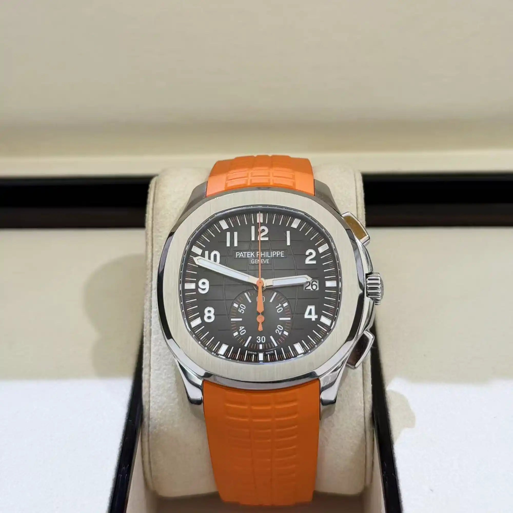 Patek Philippe Aquanaut Chronograph Steel 42.2mm Orange Bracelet 5968a-001 - Front