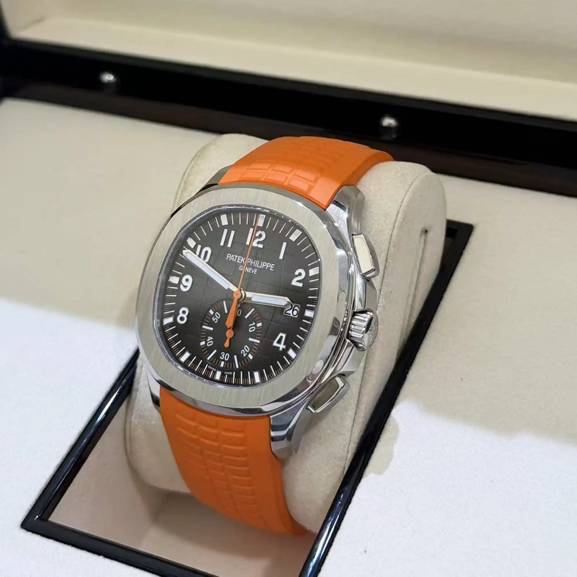 Patek Philippe Aquanaut Chronograph Steel 42.2mm Orange Bracelet 5968a-001 - Right