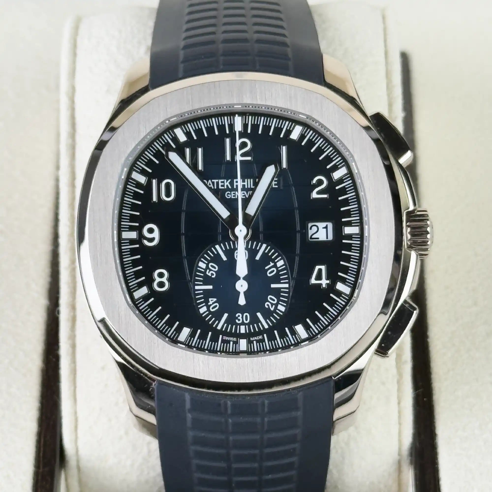 Patek Philippe Aquanaut Chronograph White Gold 42.2mm Blue Dial 5968g-001 - Front