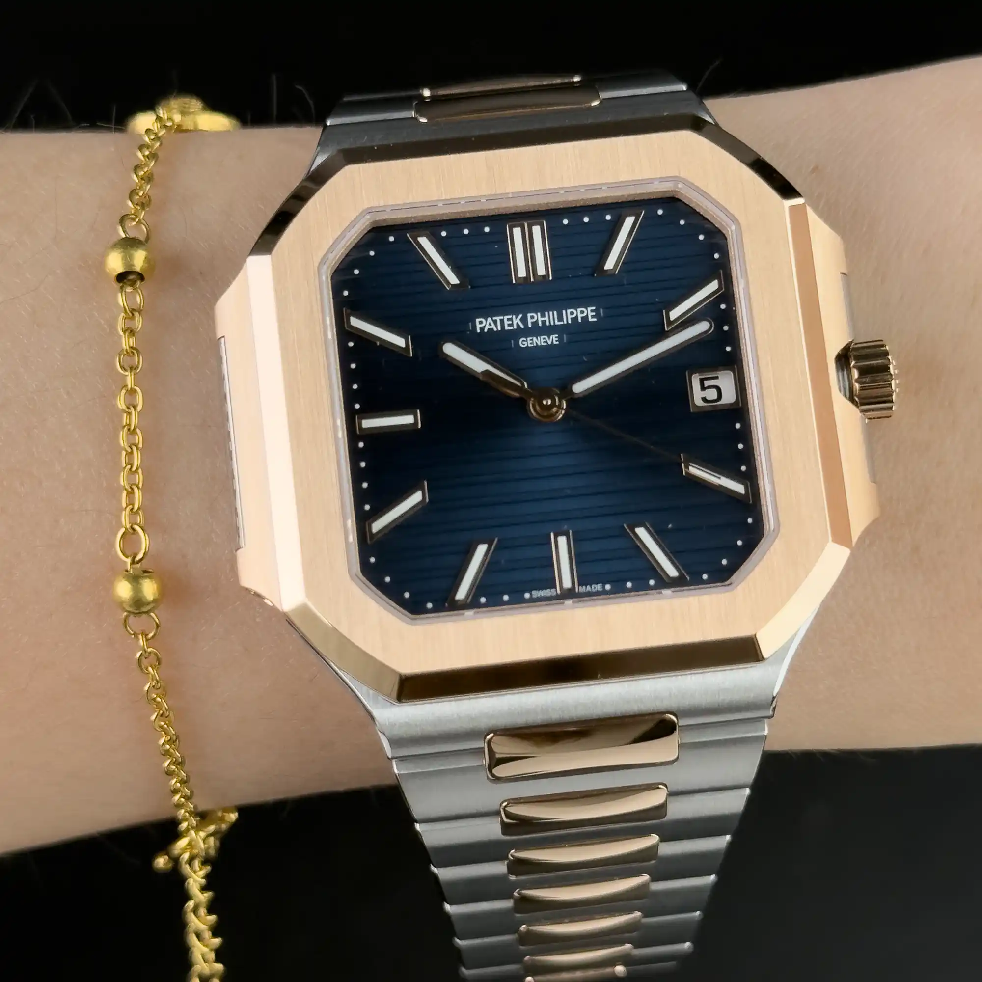 Patek Philippe Cubitus Sunburst Blue Dial 45 Stainless Steel Rose Gold 5821/1A-001 - wrist