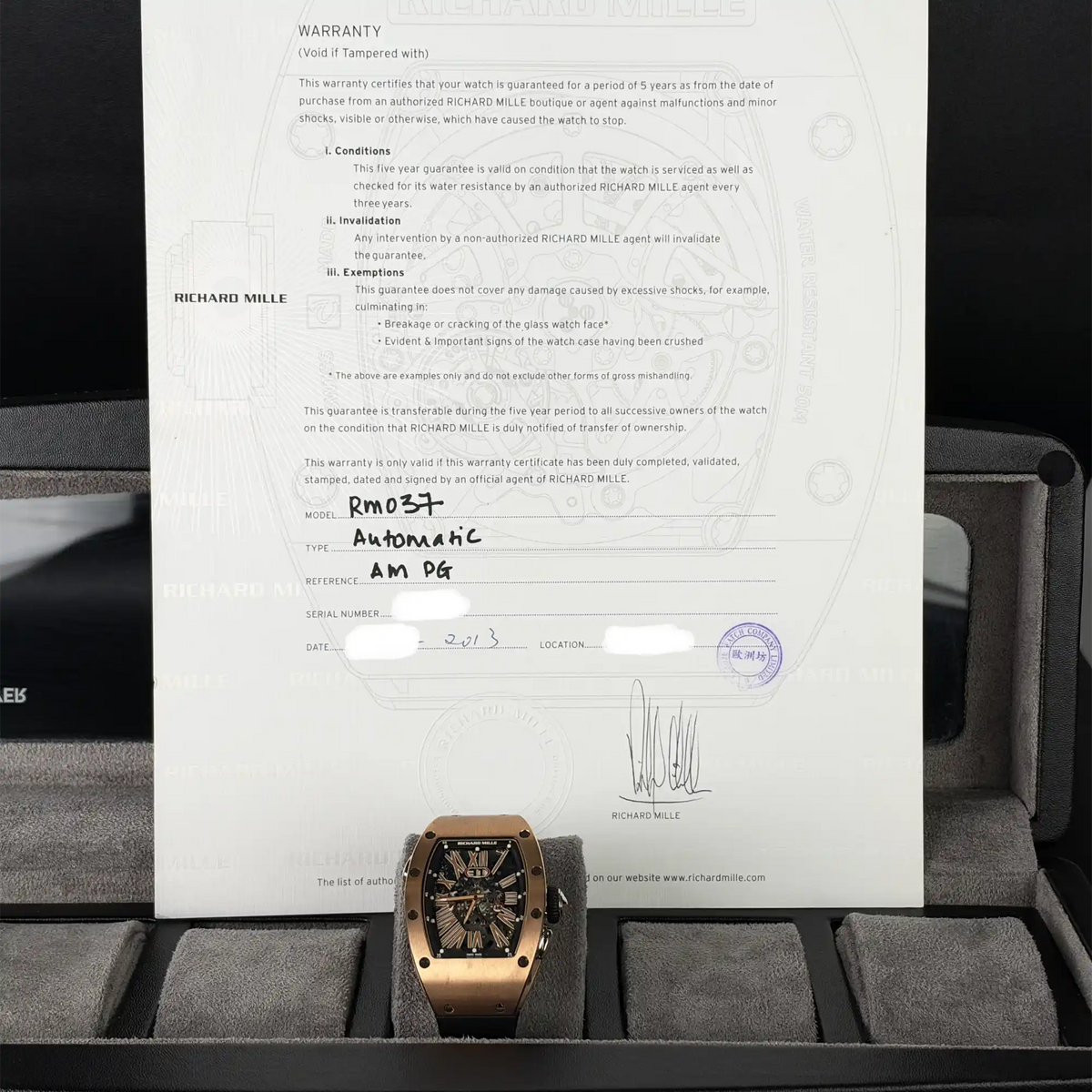 Richard Mille Lady Rose Gold Bezel 34mm RM 037 - 2013 Pre-Owned Good - Full set