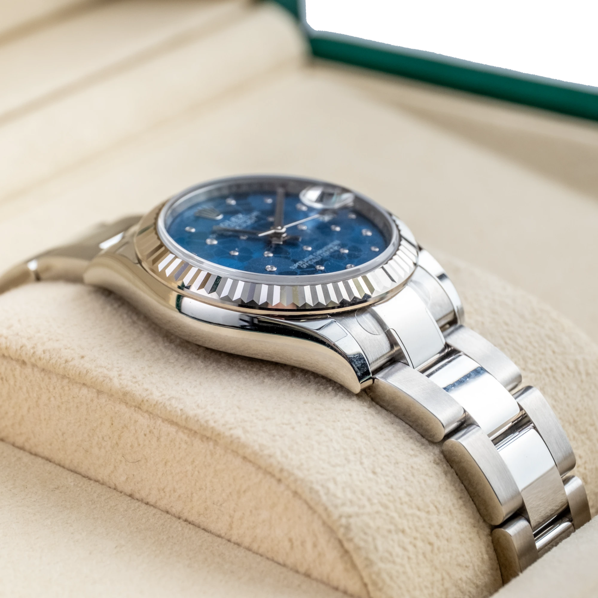 Rolex Datejust 31 Blue Floral Motif Diamond Dial Oyster 278274 - Left