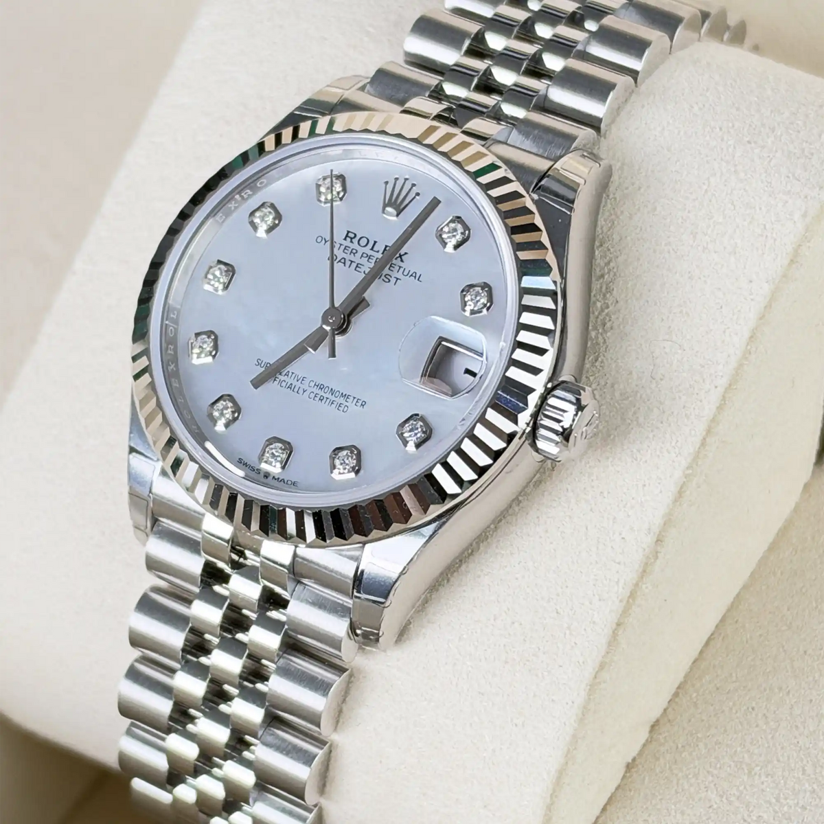 Rolex Datejust 31 Mother of Pearl Diamond hourmarker Oystersteel White Gold Jubilee 278274 - Right