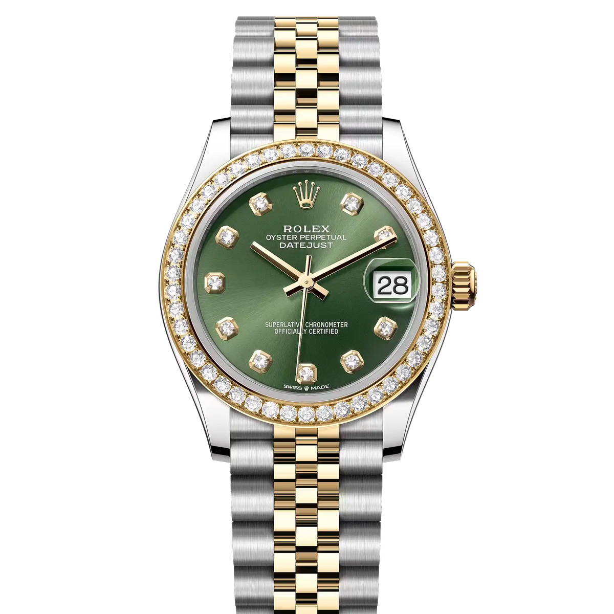Rolex Datejust 31 Olive Green Roman Diamond Yellow Gold Oystersteel Jubilee 278383RBR