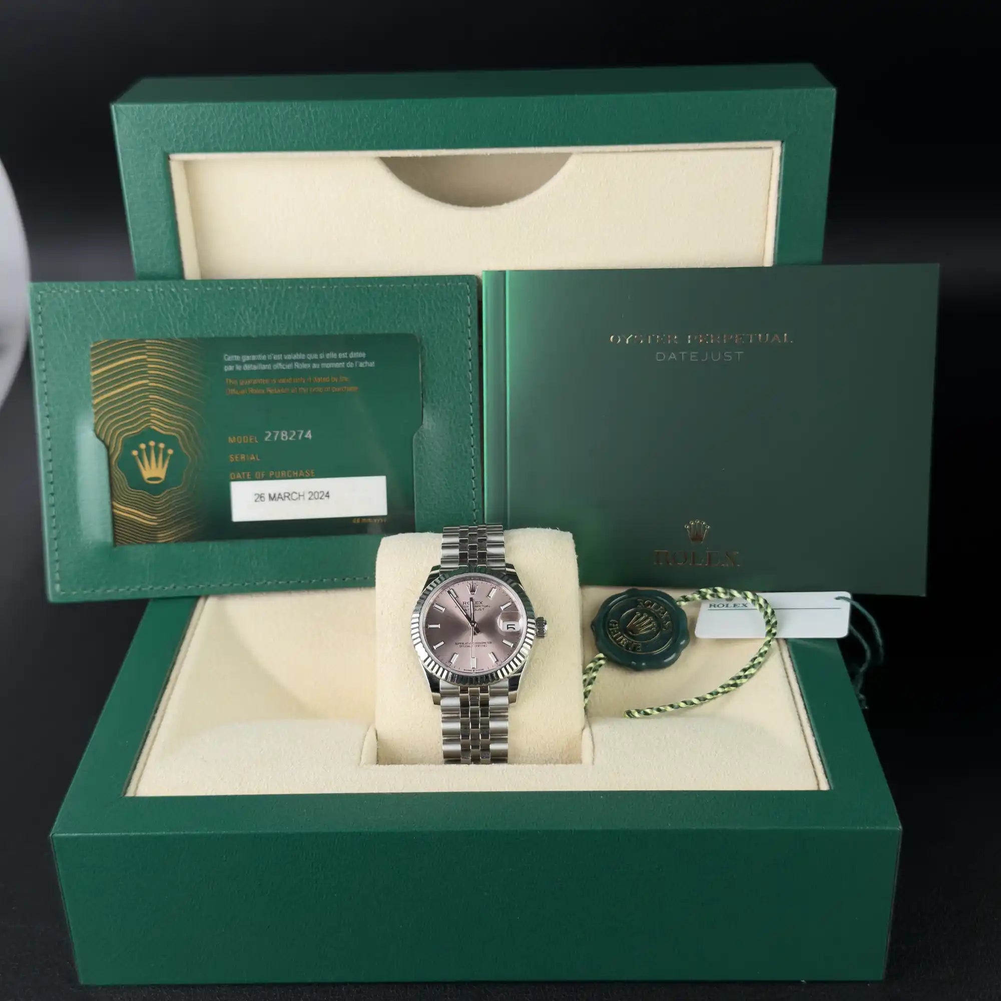 Rolex Datejust 31 Pink Index Oystersteel White Gold Jubilee 278274 - full set