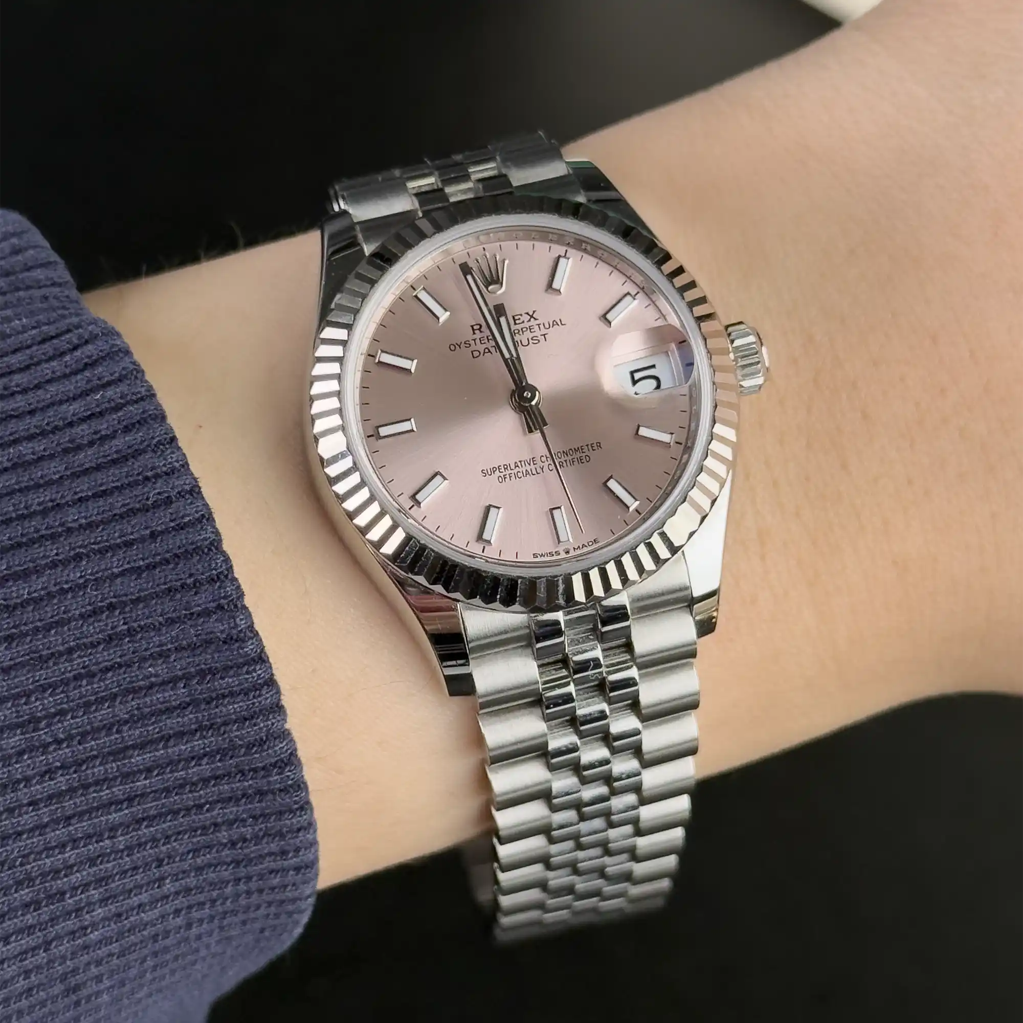 Rolex Datejust 31 Pink Index Oystersteel White Gold Jubilee 278274 - on wrist
