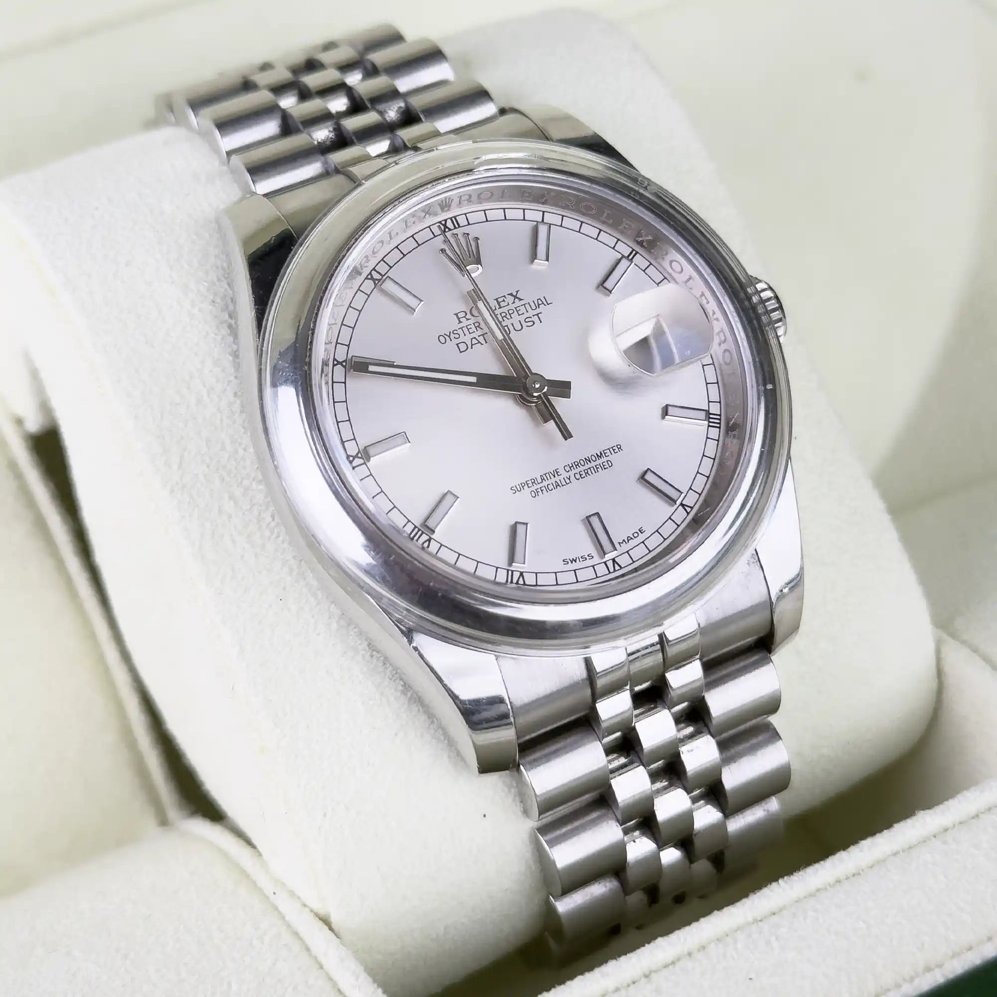 Rolex Datejust 31 Silver Index Oystersteel White Gold Jubilee 116200 - Left