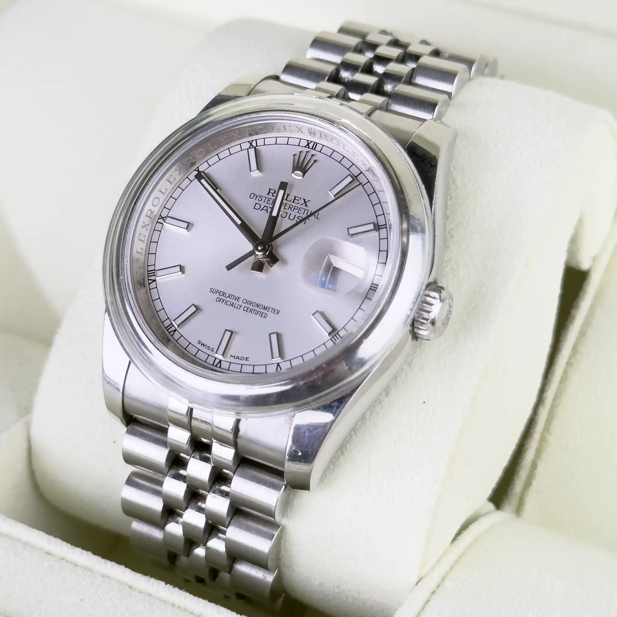 Rolex Datejust 31 Silver Index Oystersteel White Gold Jubilee 116200 - Right