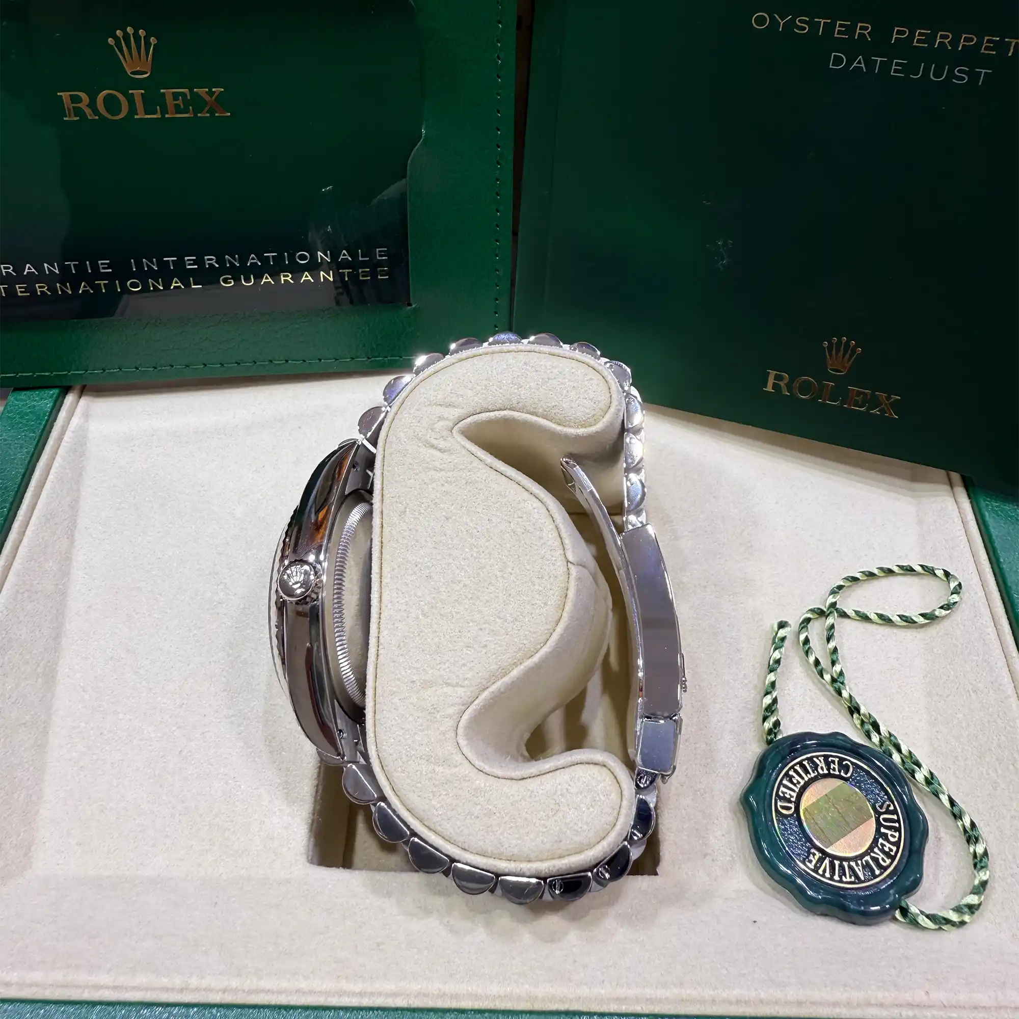 Rolex Datejust 36 Green Index Oystersteel White Gold Jubilee 126234 - Crown
