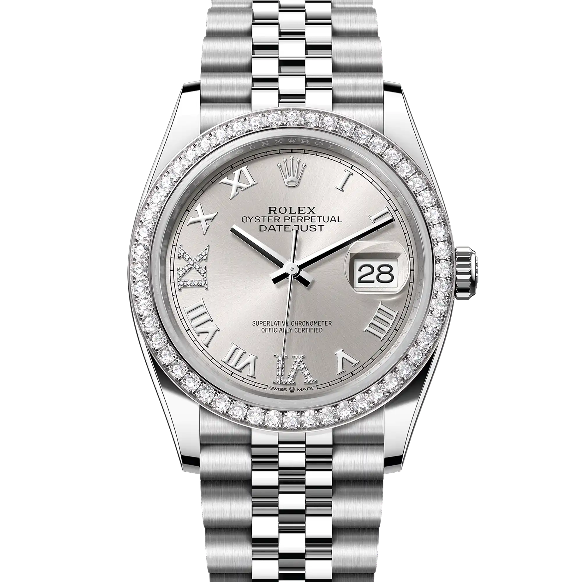Rolex Datejust 36 Silver Dial Diamond Bezel Jubilee 126284RBR