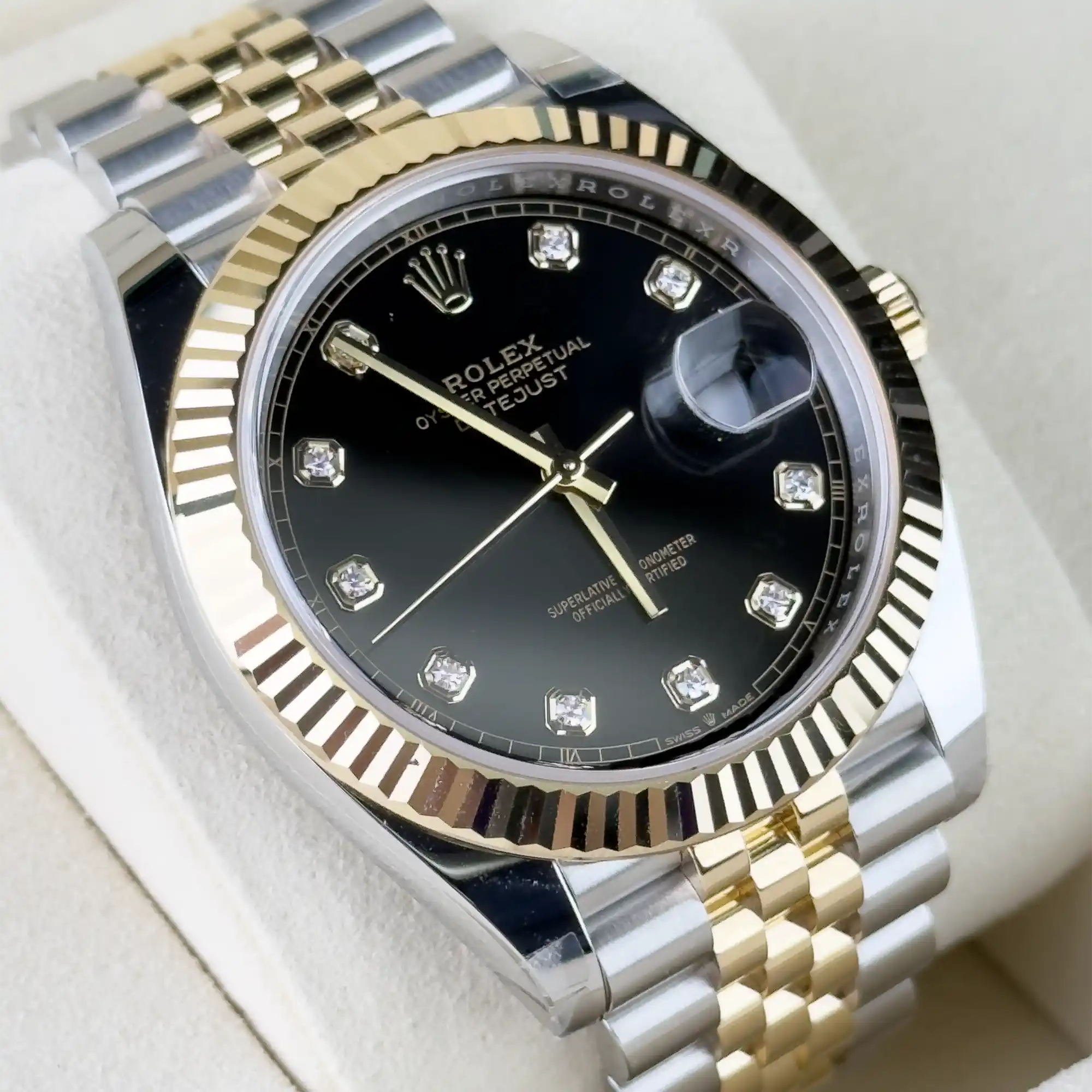 Rolex Datejust 41 Black Diamond Oystersteel Yellow Gold Jubilee 126333 - Left