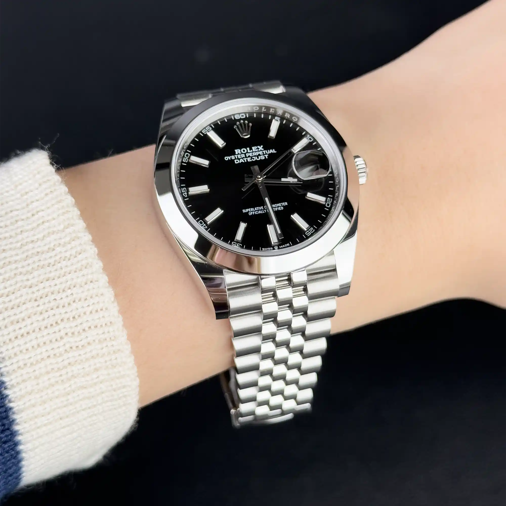 Rolex Datejust 41 Black Index Oystersteel Jubilee 126300- Pre-Owned On wrist