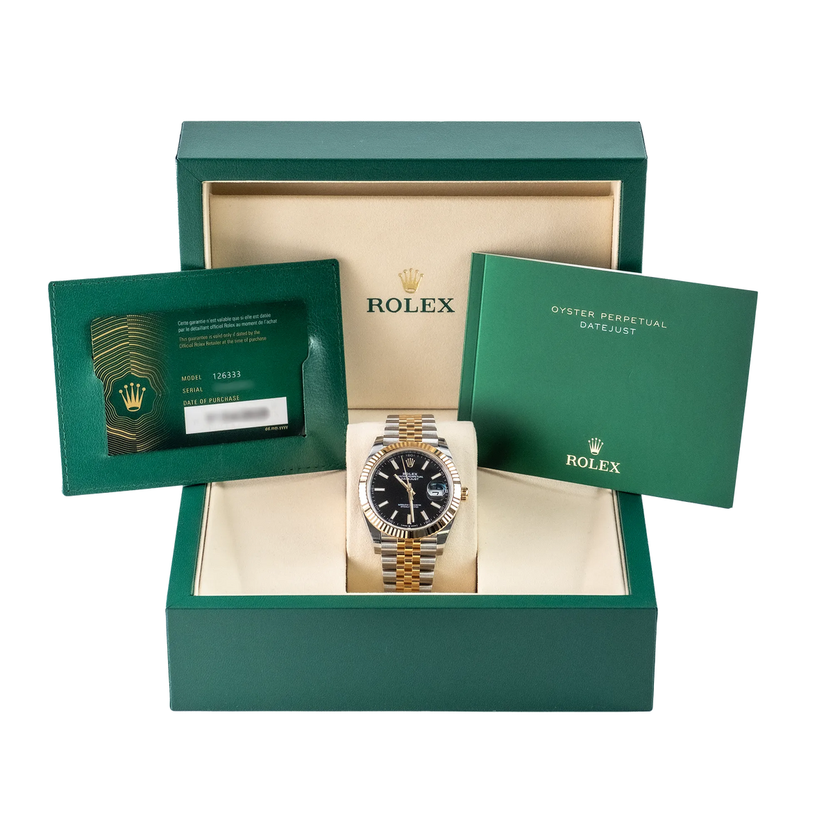 Rolex Datejust 41 Black Index Oystersteel Yellow Gold Jubilee 126333 - Full set