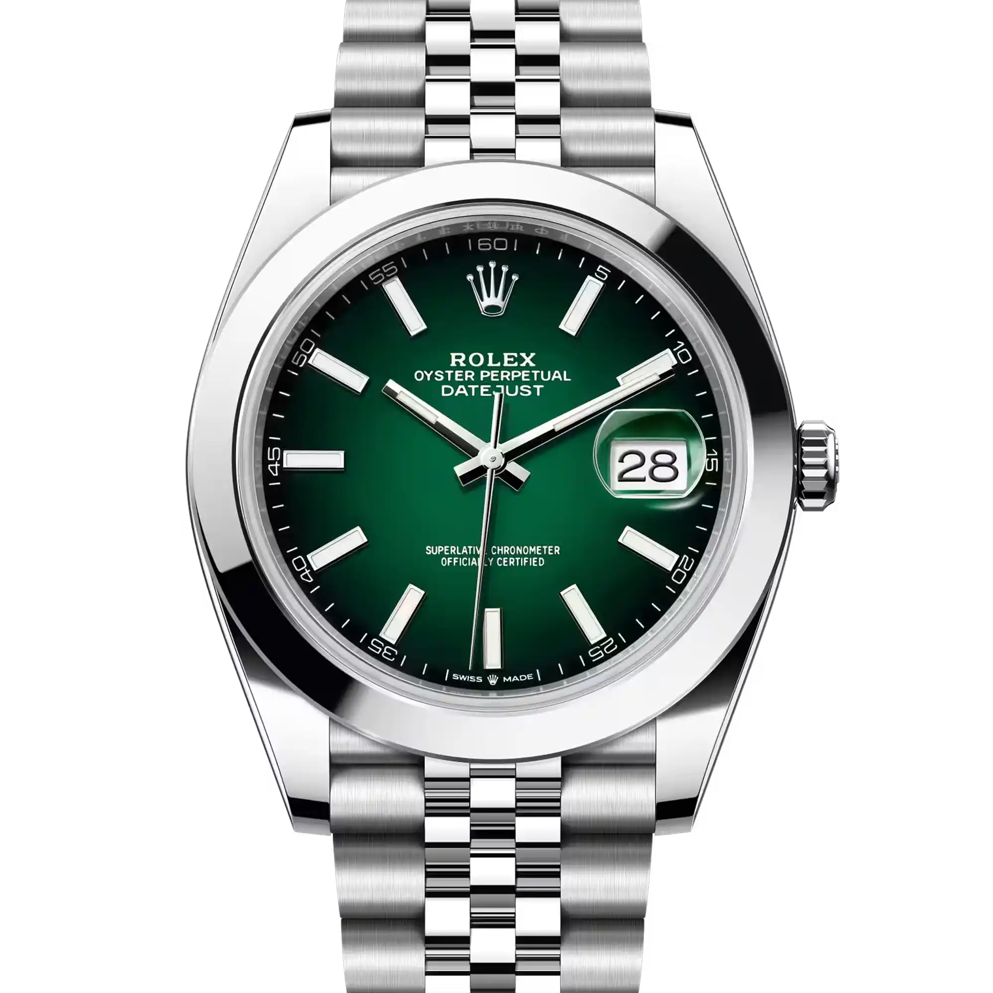 Rolex Datejust 41 Green Ombre Index Smooth Bezel Oystersteel Jubilee 126300 - 2026 New Releases