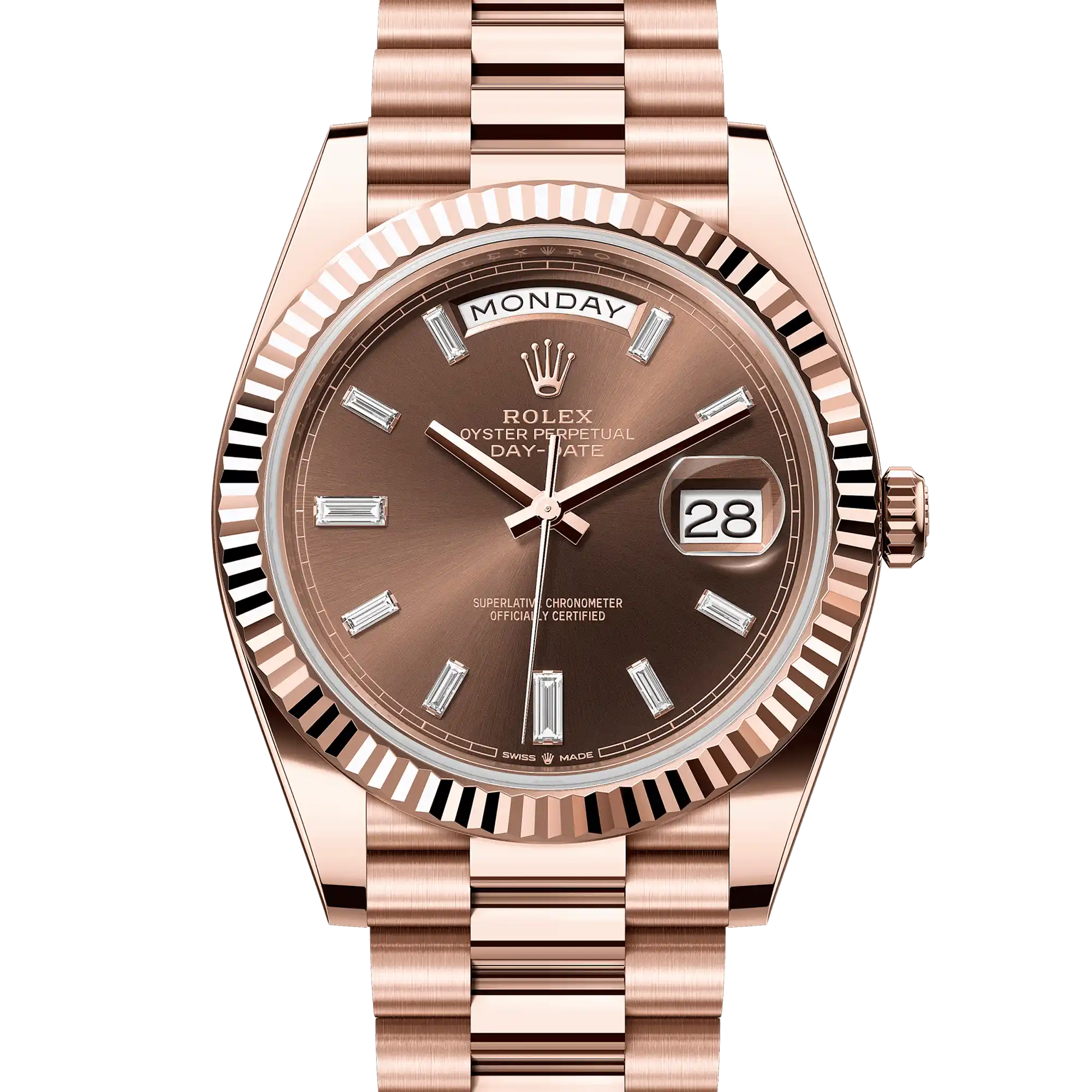 Rolex Day-Date 40 Chocolate Baguette Rose Gold 228235