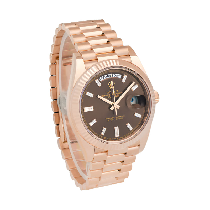 Rolex Day-Date 40 Chocolate Baguette Rose Gold 228235 - Side