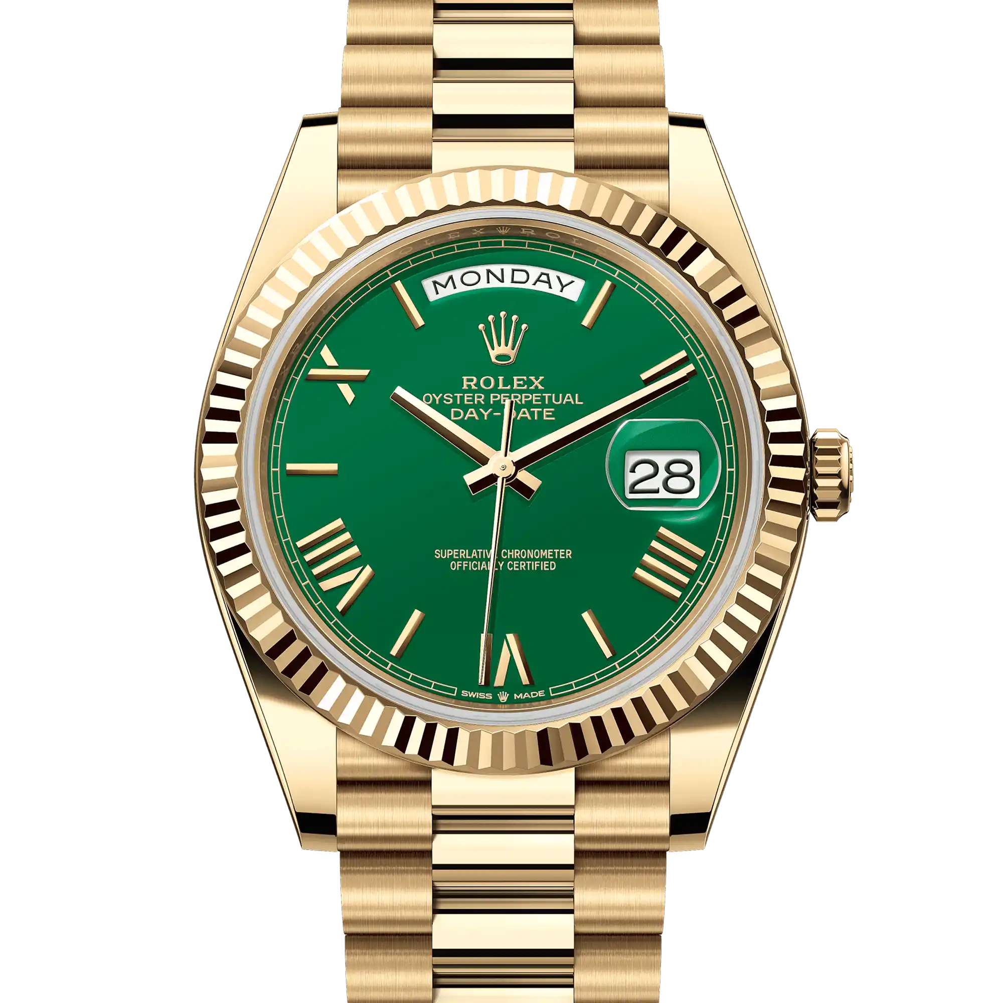 Rolex Day-Date 40 Green Roman Yellow Gold 228238