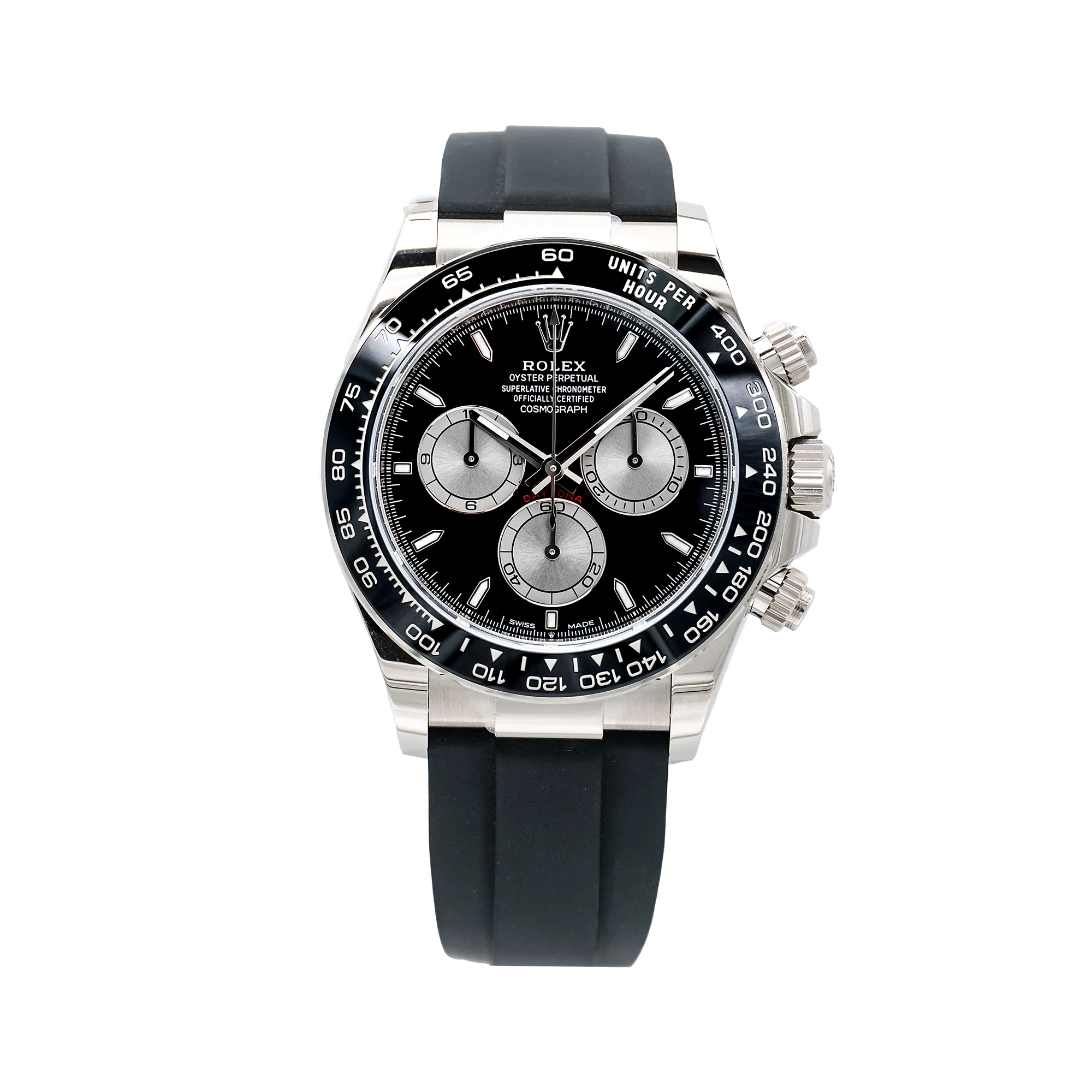 Rolex Daytona "Baby Le Mans" White Gold Black Steel Dial Oysterflex 126519LN - Front