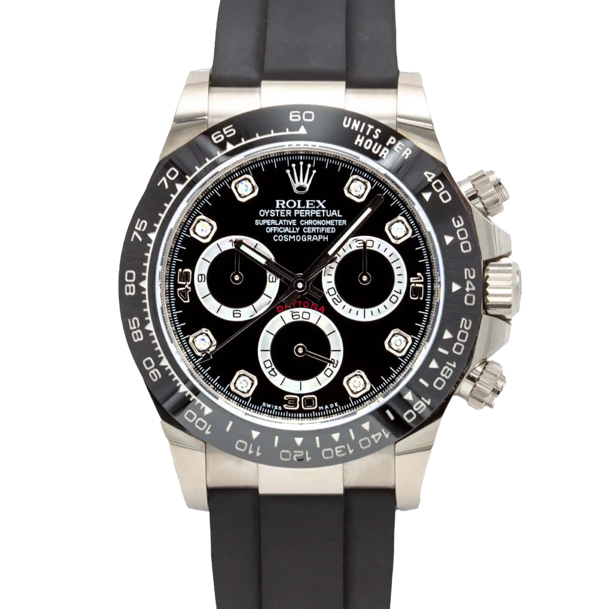 Rolex Daytona Black Diamond Dial White Gold Oysterflex 116519LN - Pre-Owned