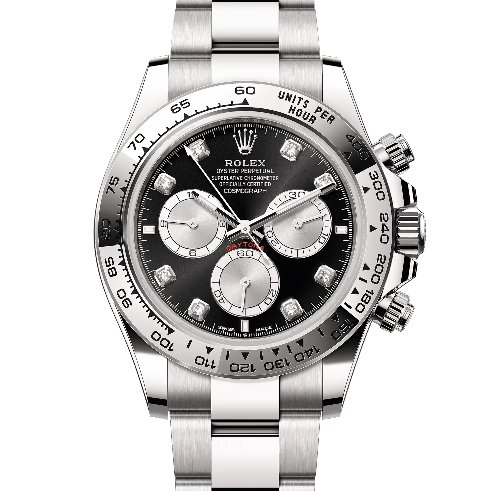 Rolex Daytona Black Steel Diamond Dial White Gold Oyster 126509