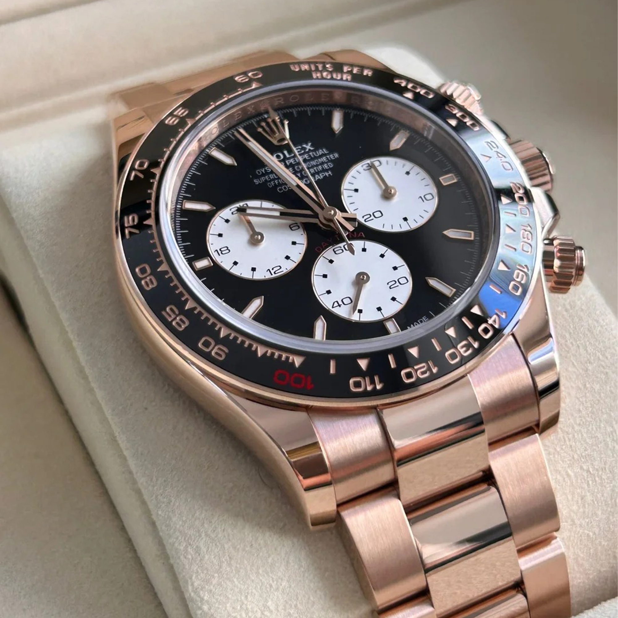 Rolex Daytona "Le Mans" 100th Anniversary Rose Gold Black Ceramic 126525LN - Left