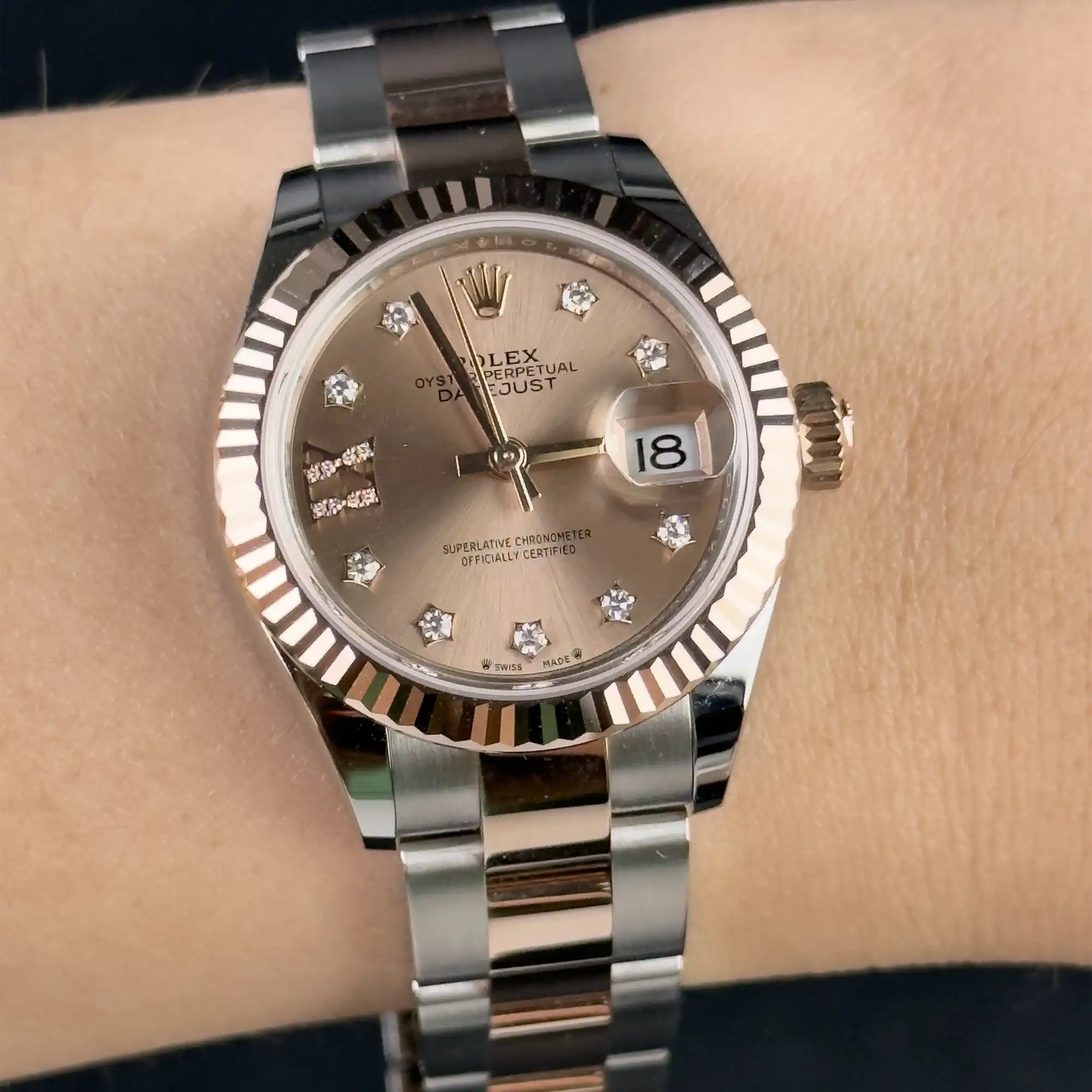 Rolex Lady Datejust 28 Rose Diamond Oystersteel Rose Gold Oyster 279171 - Wrist