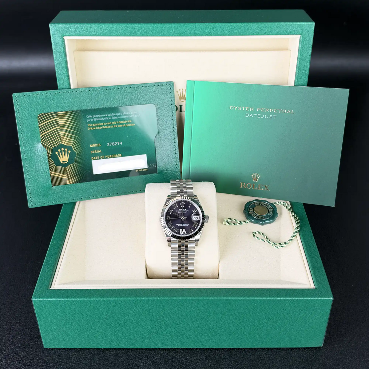 Rolex Lady Datejust 31 Aubergine Purple Roman Diamond Oystersteel White Gold Jubilee 278274 - Full set