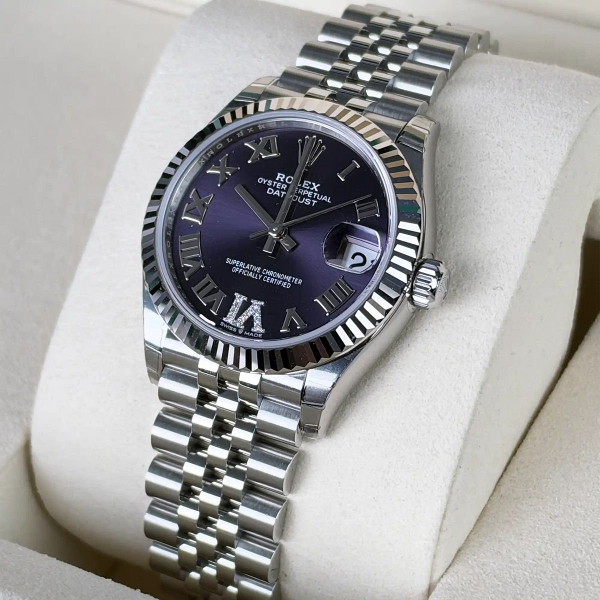 Rolex Lady Datejust 31 Aubergine Purple Roman Diamond Oystersteel White Gold Jubilee 278274 - Right