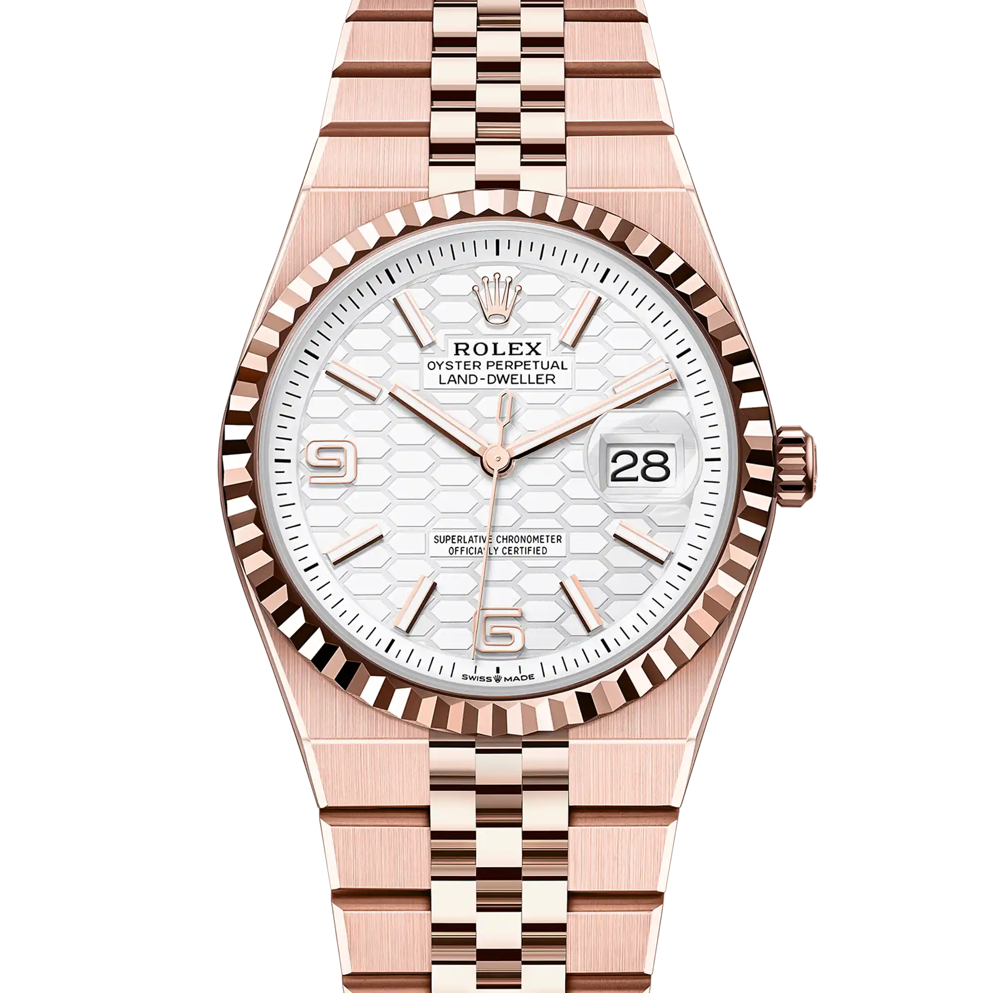 Rolex Land Dweller 36 Rose Gold White Dial Flat Jubilee 127235 - 2025 New Release