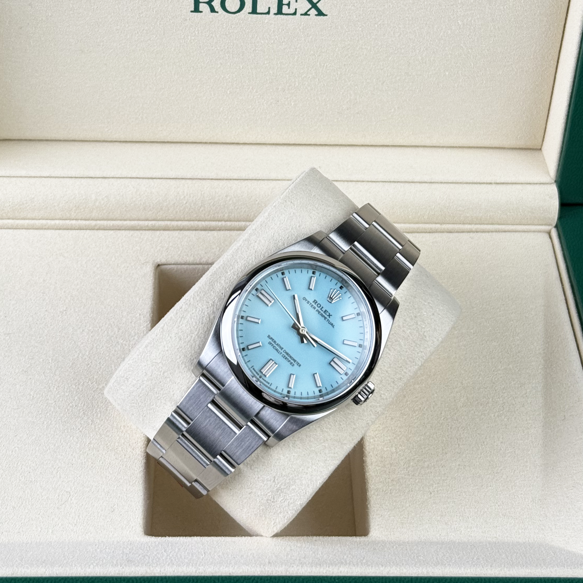 Rolex Oyster Perpetual 36 Tiffany Blue Dial 126000 - Top