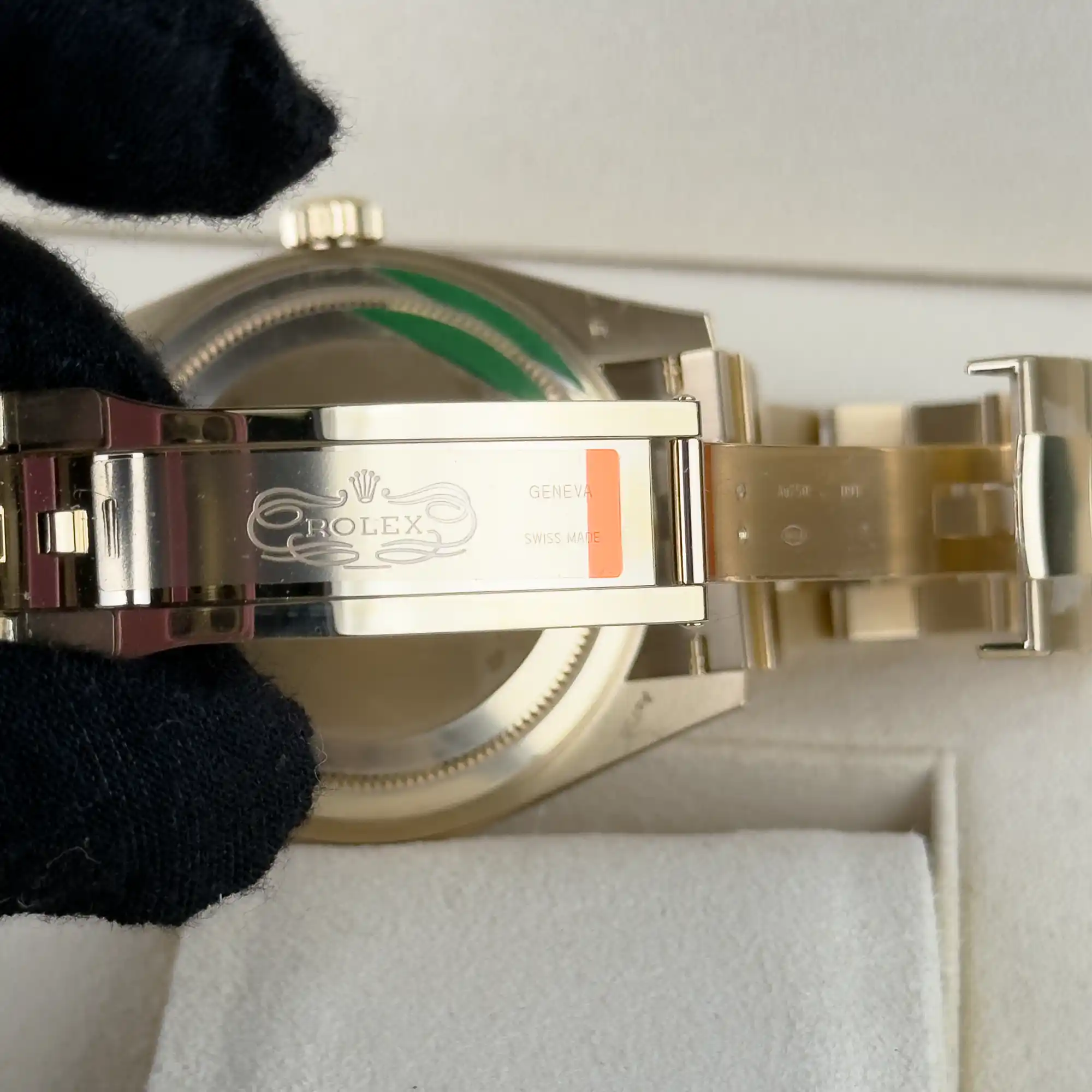 Rolex Sky Dweller Bright Green Dial Yellow Gold Jubilee 336938 - clasp inside