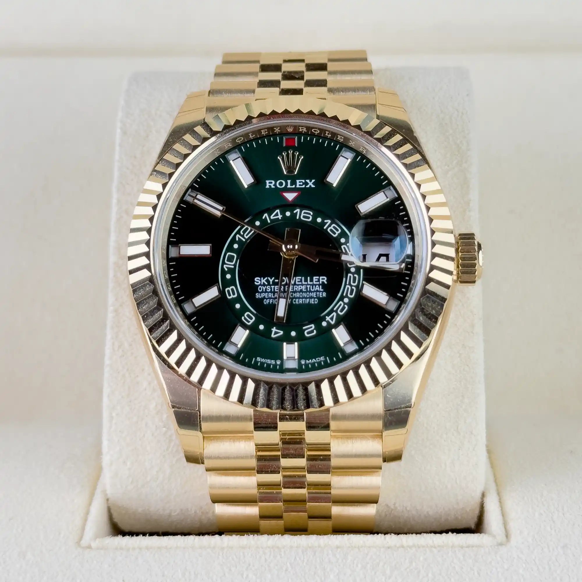 Rolex Sky Dweller Bright Green Dial Yellow Gold Jubilee 336938 - front