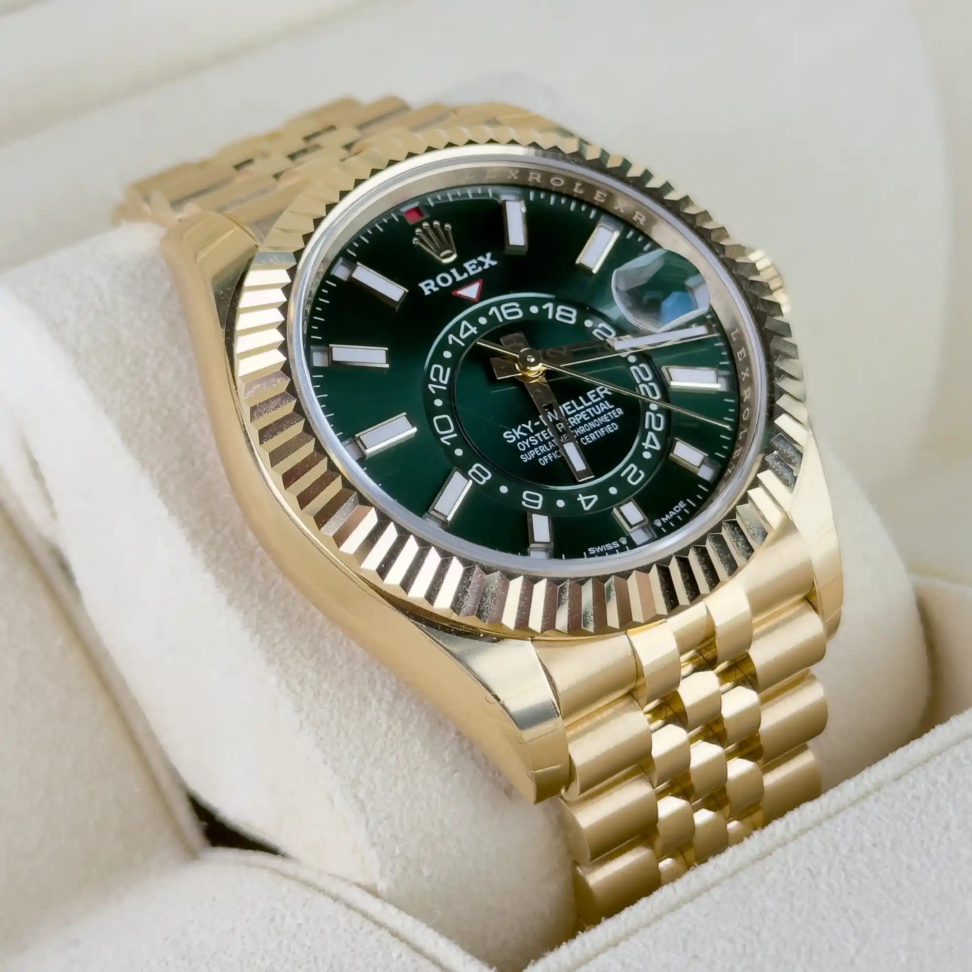 Rolex Sky Dweller Bright Green Dial Yellow Gold Jubilee 336938 - left