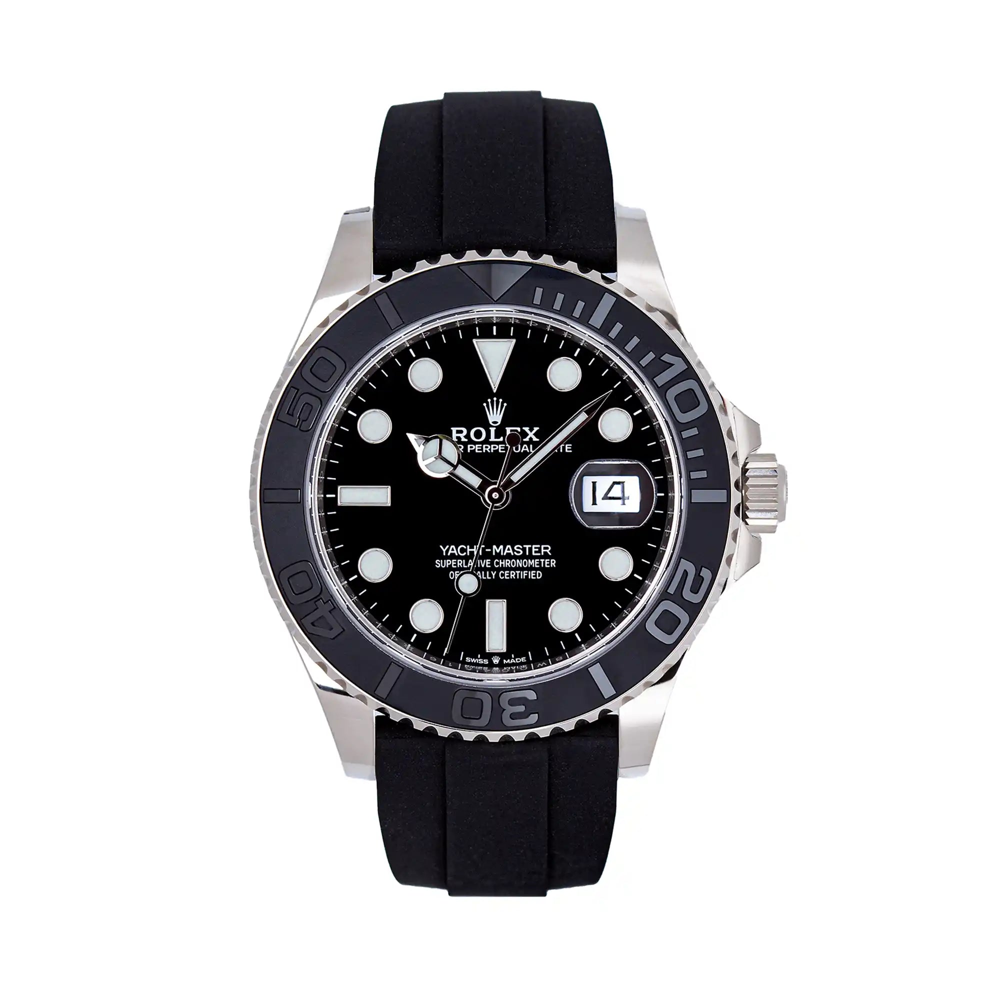 Rolex Yacht-Master 42 Black Dial White Gold Oysterflex 226659 - Front