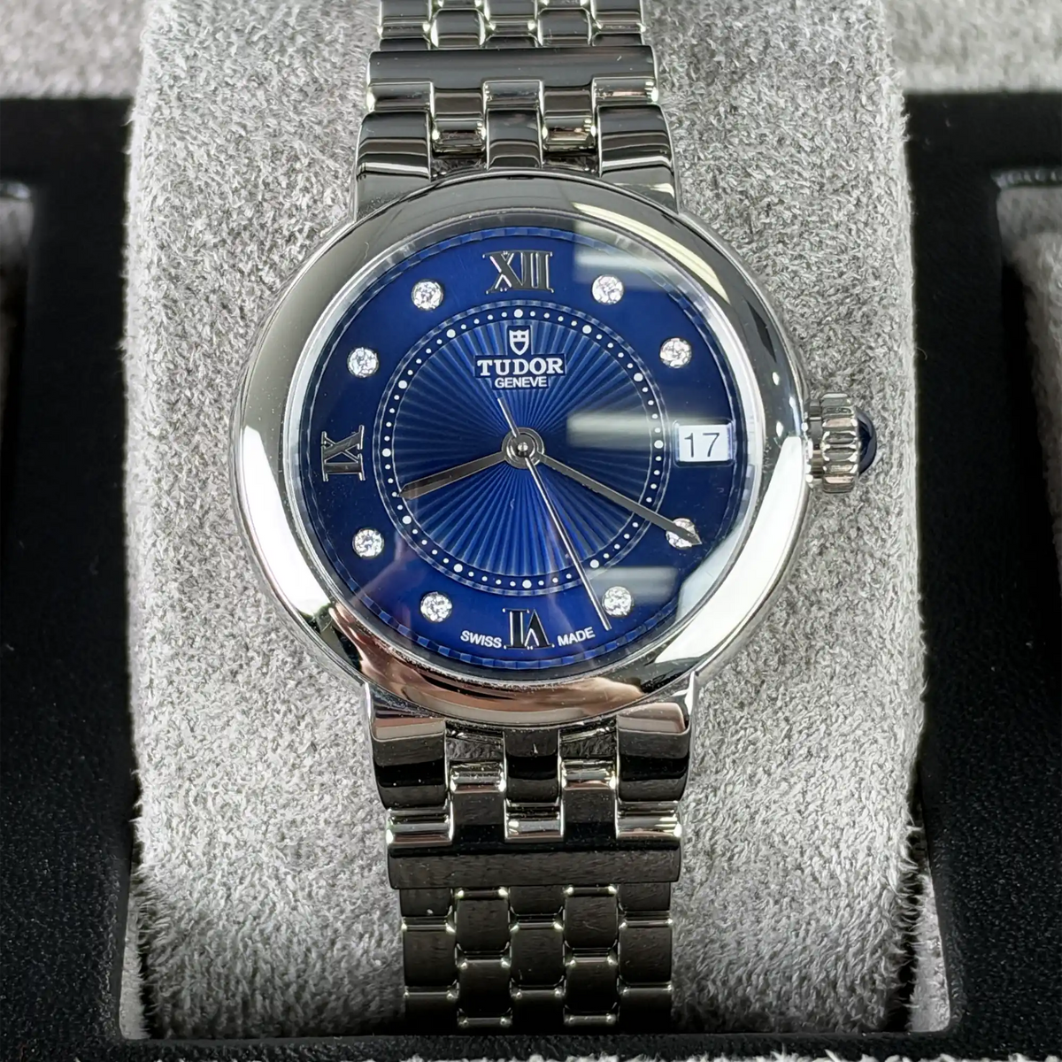 Tudor Clair de Rose Blue Diamond Dial 34mm Steel 35800-0010 - Front