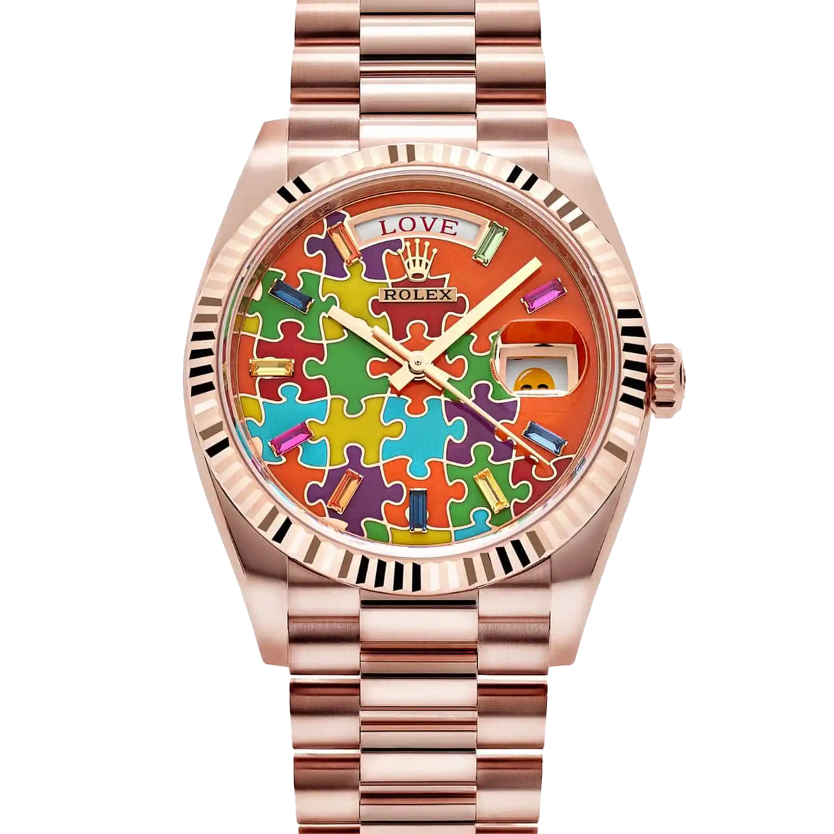 Rolex Day-Date 36 Rose Gold Orange Emoji Puzzle Dial 128235 Rolex Day-Date 36 Rose Gold Orange Emoji Puzzle Dial 128235