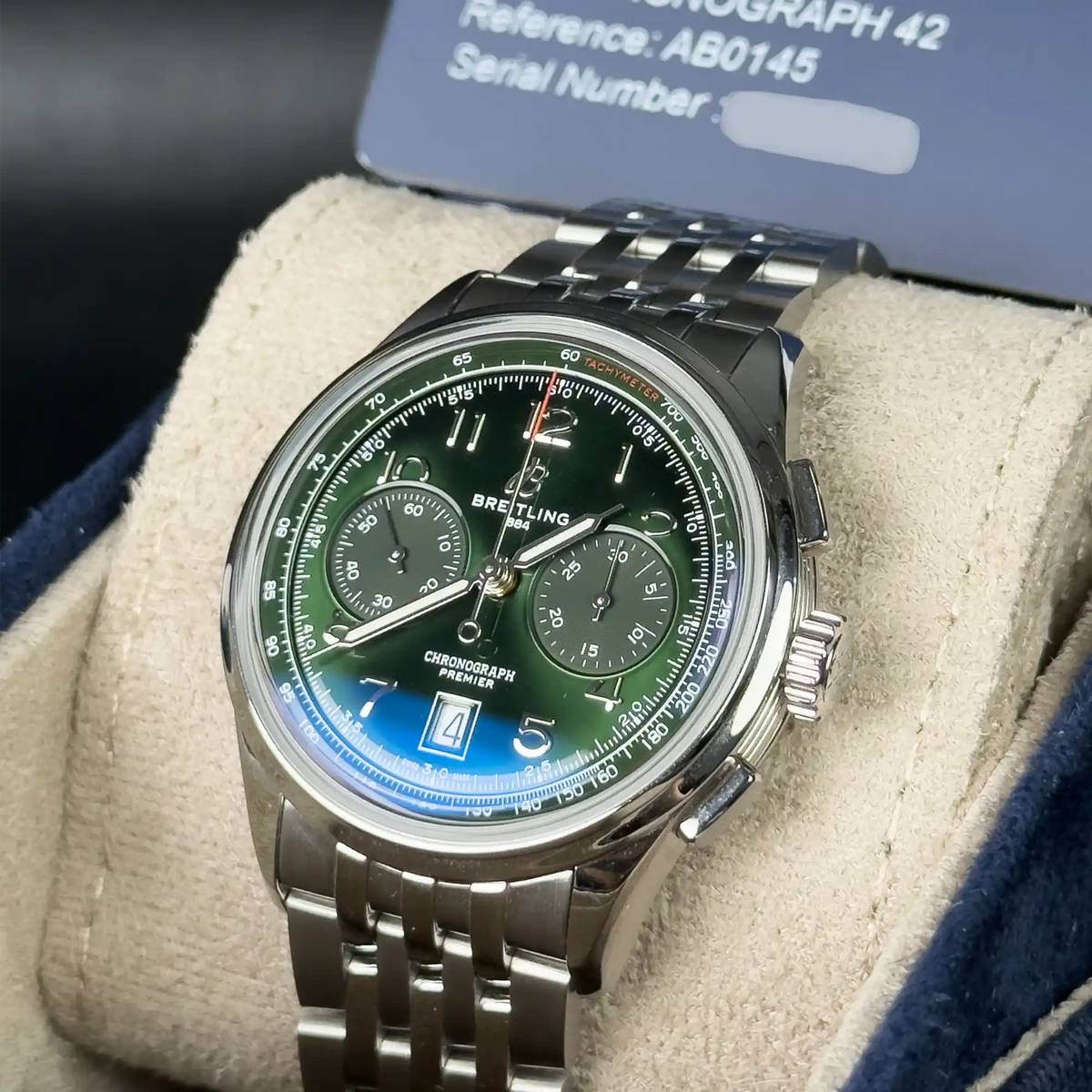 Breitling Premier B01 Chronograph Green Dial 42mm AB0145 - Full set