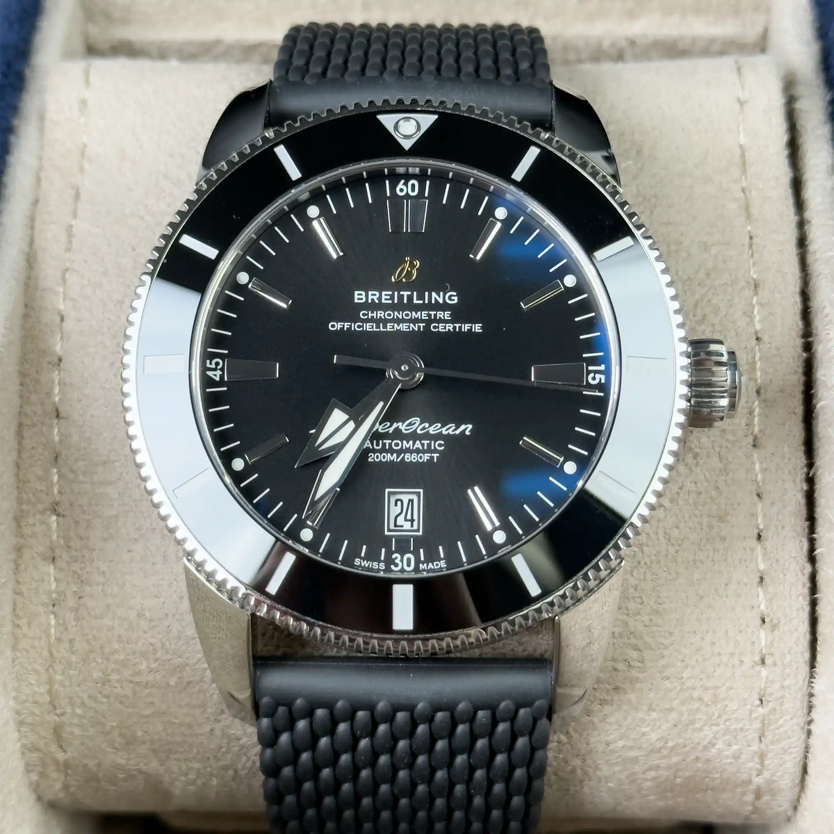 Breitling Superocean Heritage Black Dial Black Rubber Strap 46mm AB2020 - Front