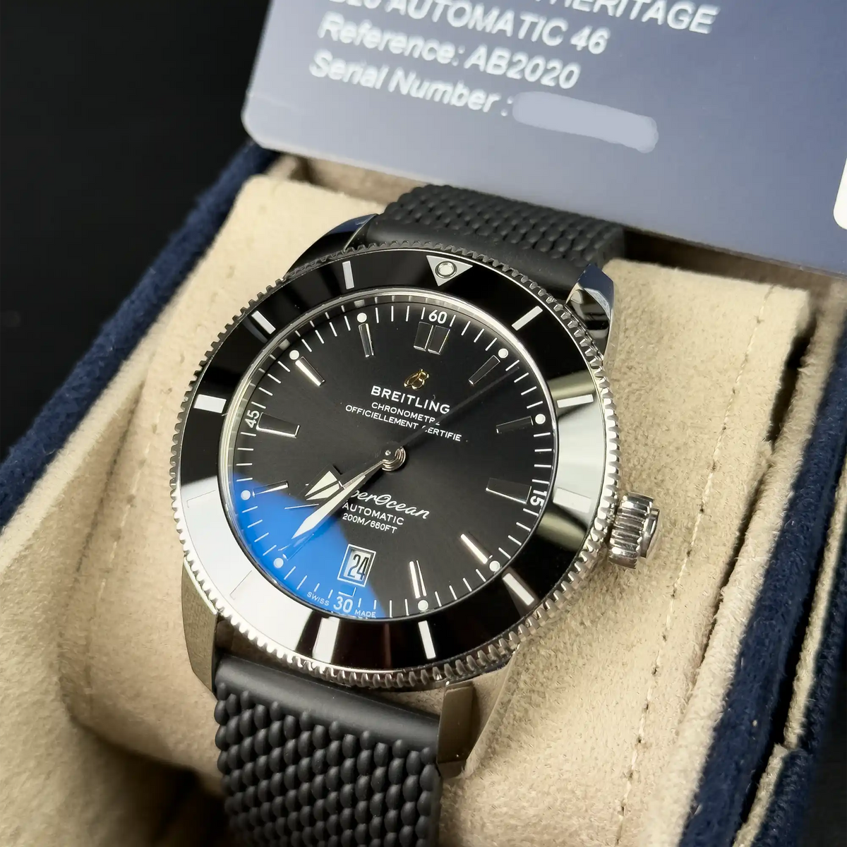 Breitling Superocean Heritage Black Dial Black Rubber Strap 46mm AB2020 - Full set