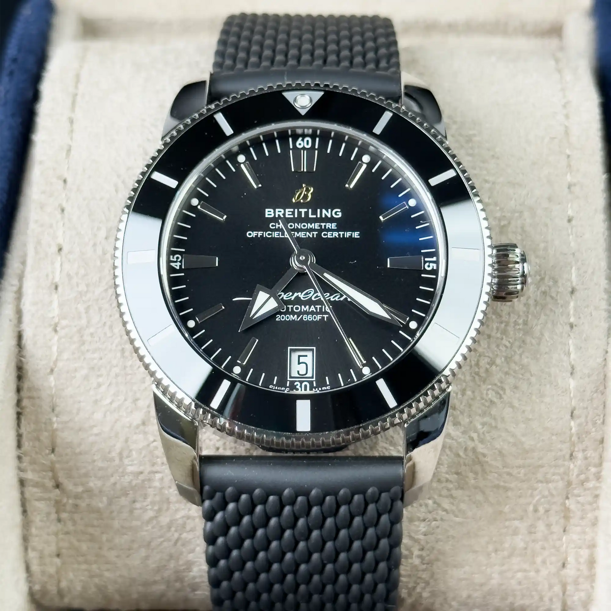 Breitling Superocean Heritage Black Dial Rubber Strap 42mm AB2010 - Front