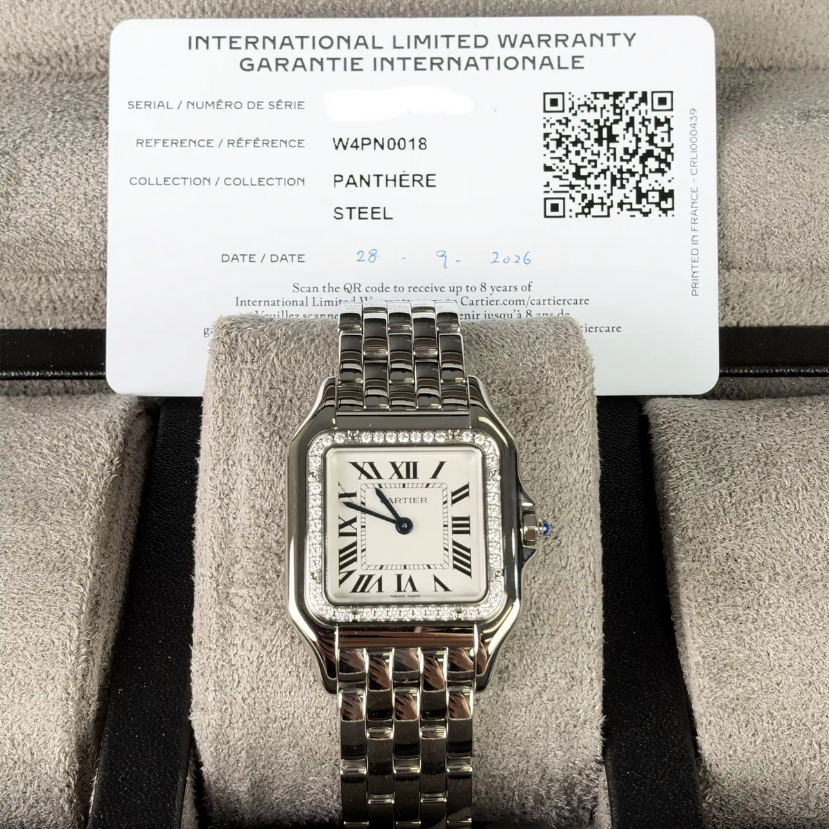 Cartier Panthère de Medium Silvered Dial Diamond Bezel Steel 27mm W4PN0018 - Full set